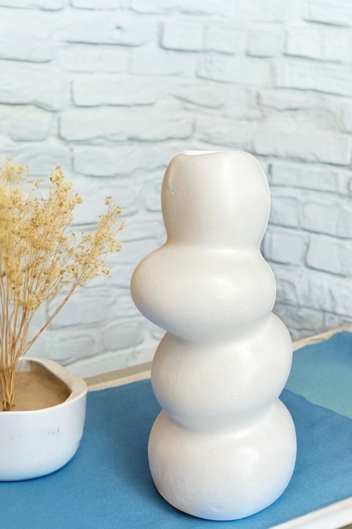 ardesta El Yapımı Taş Tozu Dekoratif Vazo | Modern Tasarım | 17 cm | Yapay Çiçeklik | Minimal Ev Dekoru
