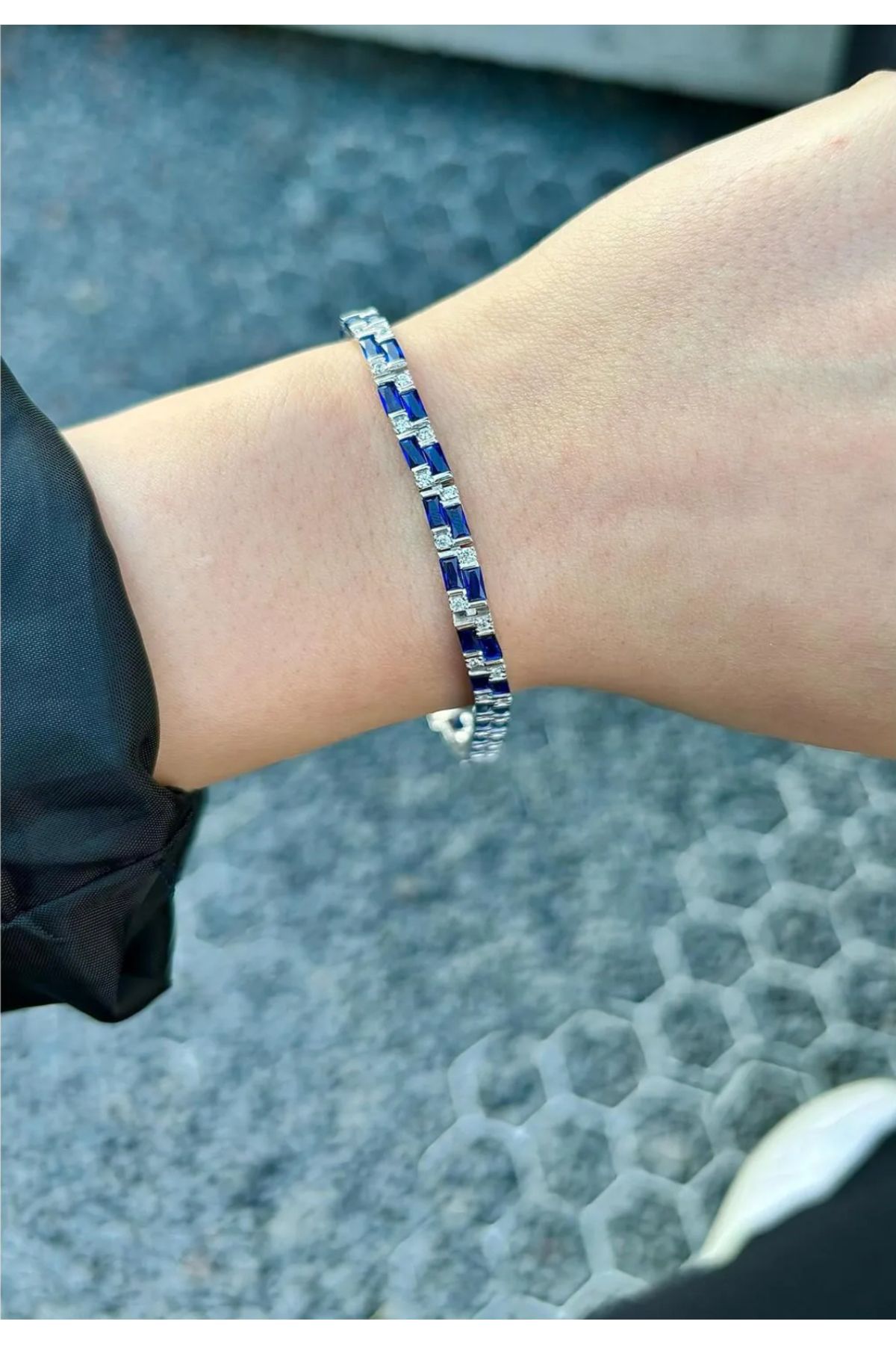 ED CAESAR Gümüş Bileklik Safir Taşlı Unisex Baget 925 Ayar Gümüş Bileklik