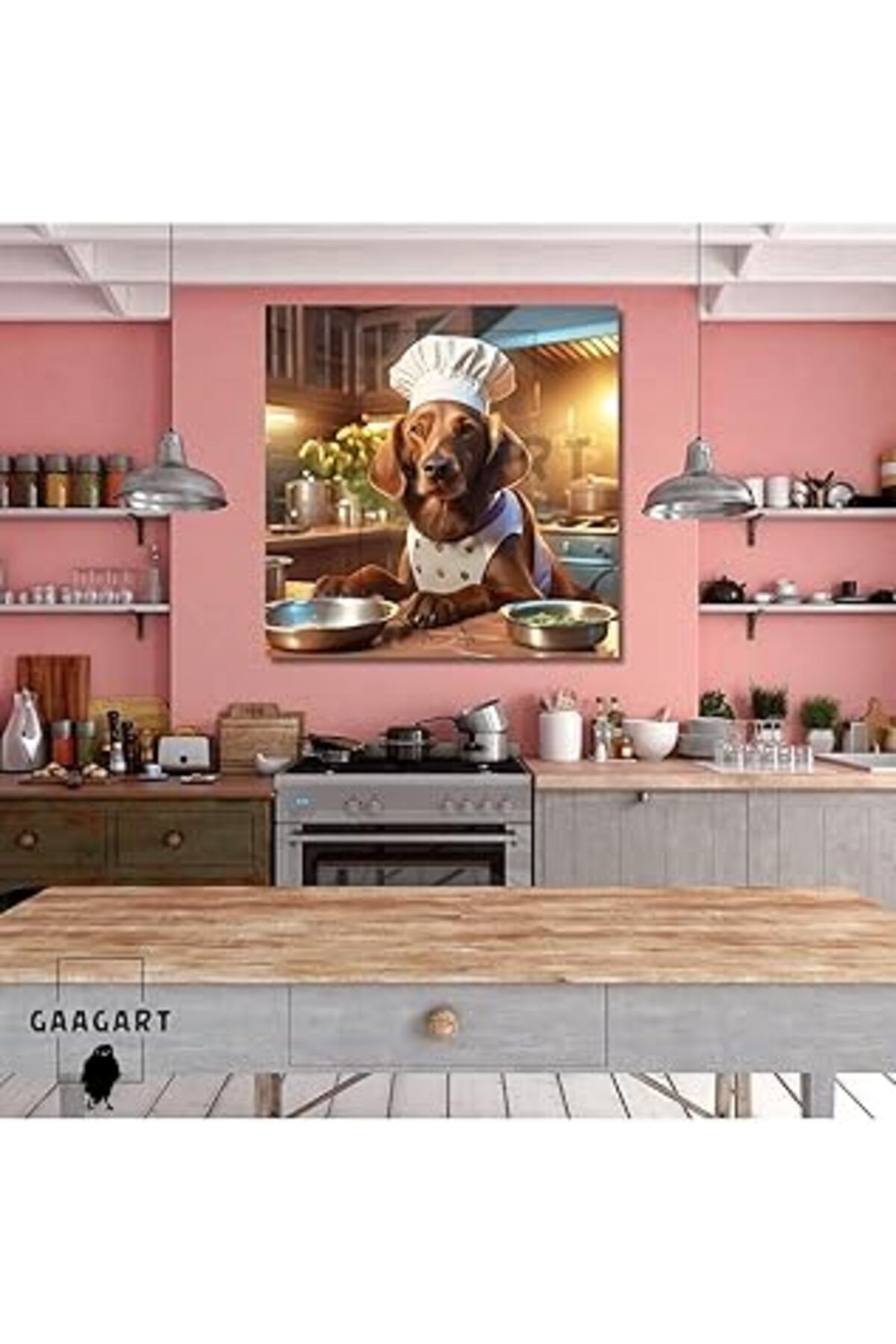 Pazarcan Gaagart Kanvas Mutfak Tablosu Aşçı Hayvanlar Kopay Av Köpeği, 70 X 70