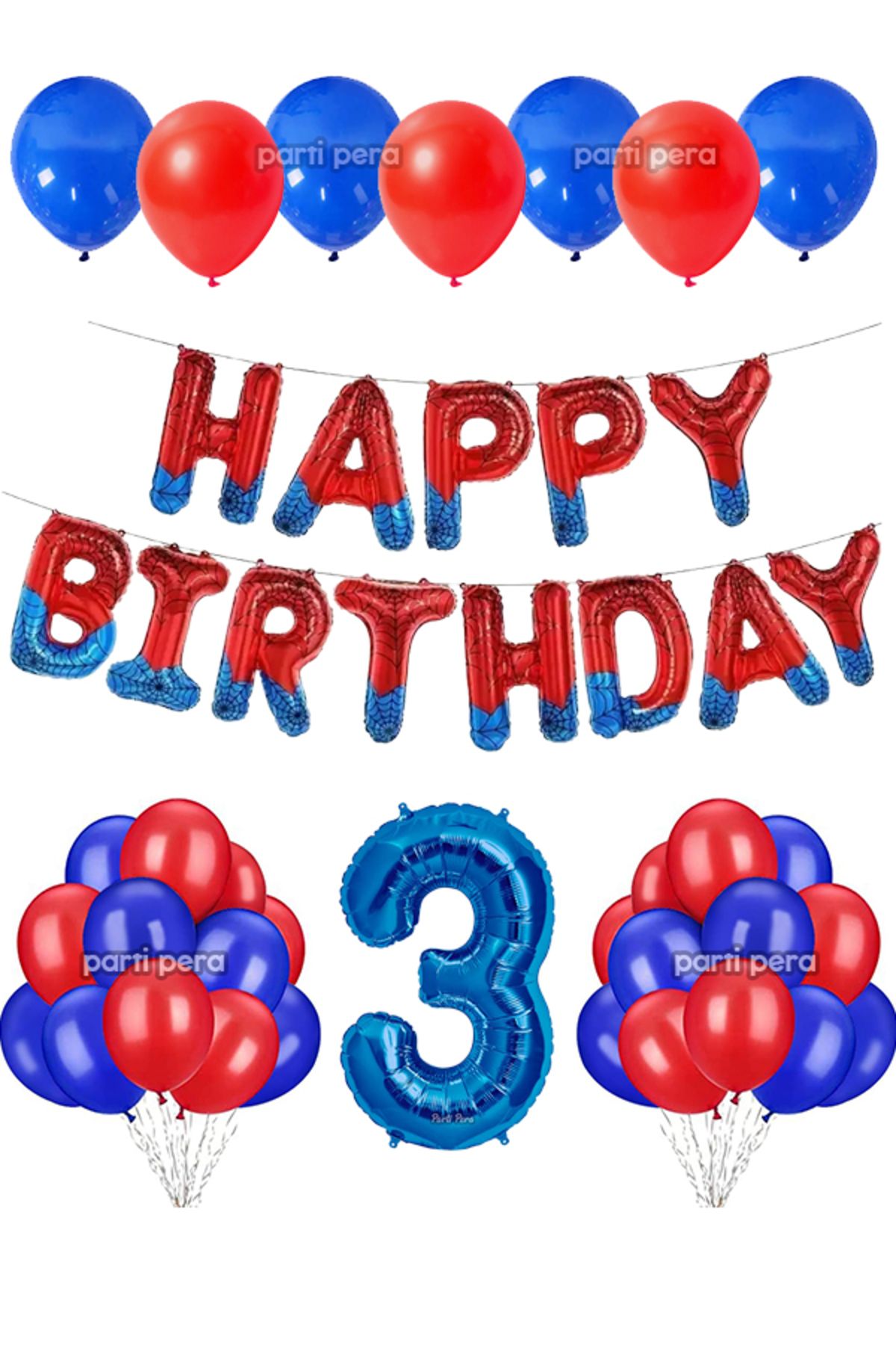 parti pera Kırmızı Mavi Happy Birthday Folyo Balon Koyu Mavi Rakam Folyo Balon Doğum Günü Balon Seti