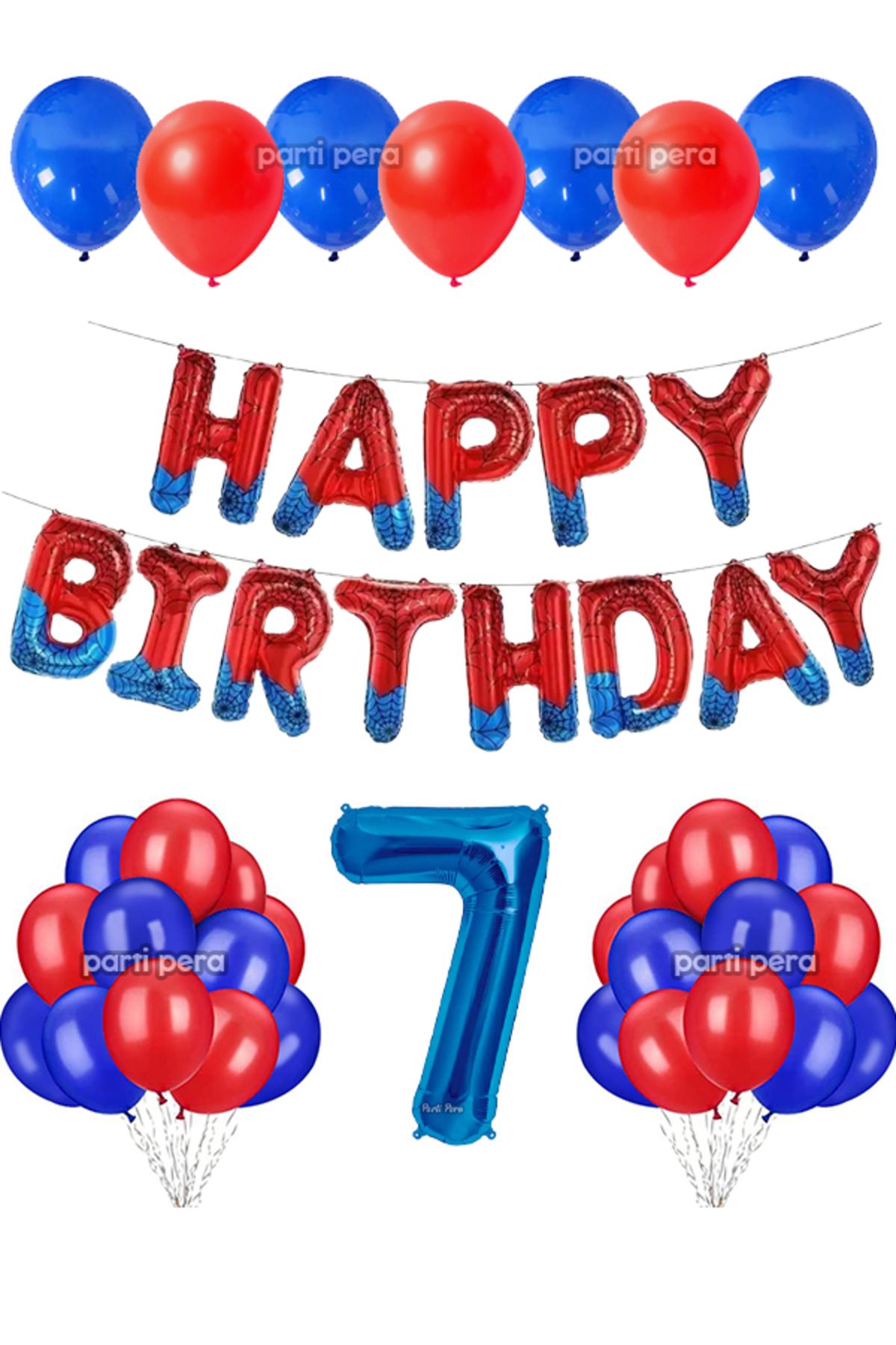 parti pera Kırmızı Mavi Happy Birthday Folyo Balon Koyu Mavi Rakam Folyo Balon Doğum Günü Balon Seti