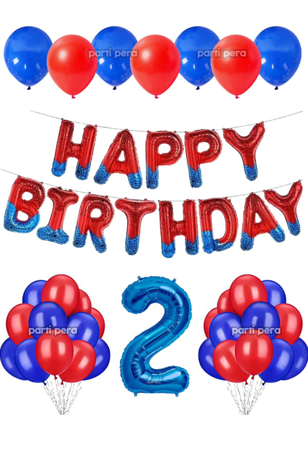 parti pera Kırmızı Mavi Happy Birthday Folyo Balon Koyu Mavi Rakam Folyo Balon Doğum Günü Balon Seti