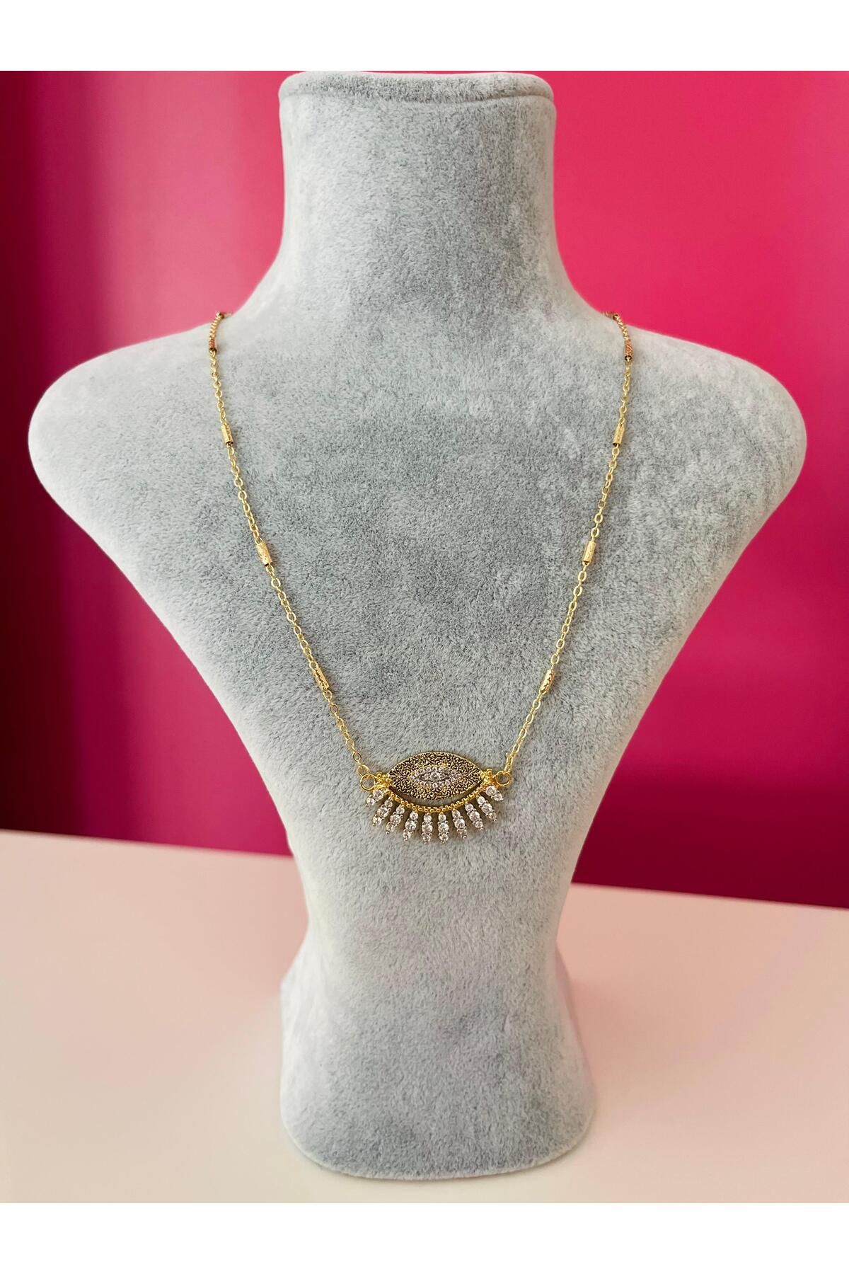 Asteria Jewelry Kısmet Göz Kolye - 14 k altın kaplama