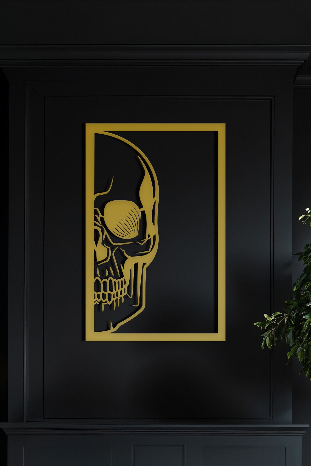 cncrafft Yarım Kafatası Metal Tablo – Gotik Tarz Duvar Dekoru
