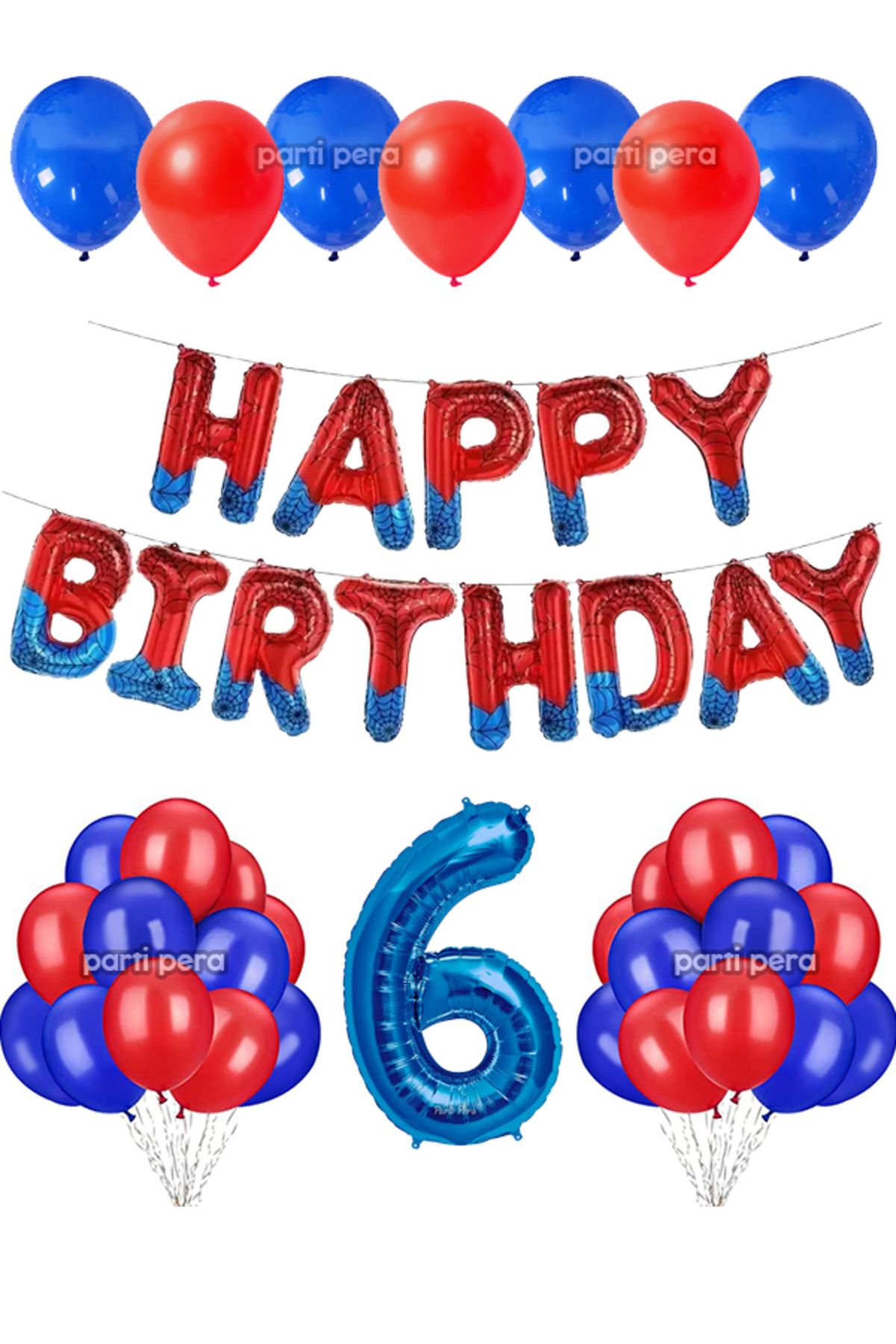 parti pera Kırmızı Mavi Happy Birthday Folyo Balon Koyu Mavi Rakam Folyo Balon Doğum Günü Balon Seti