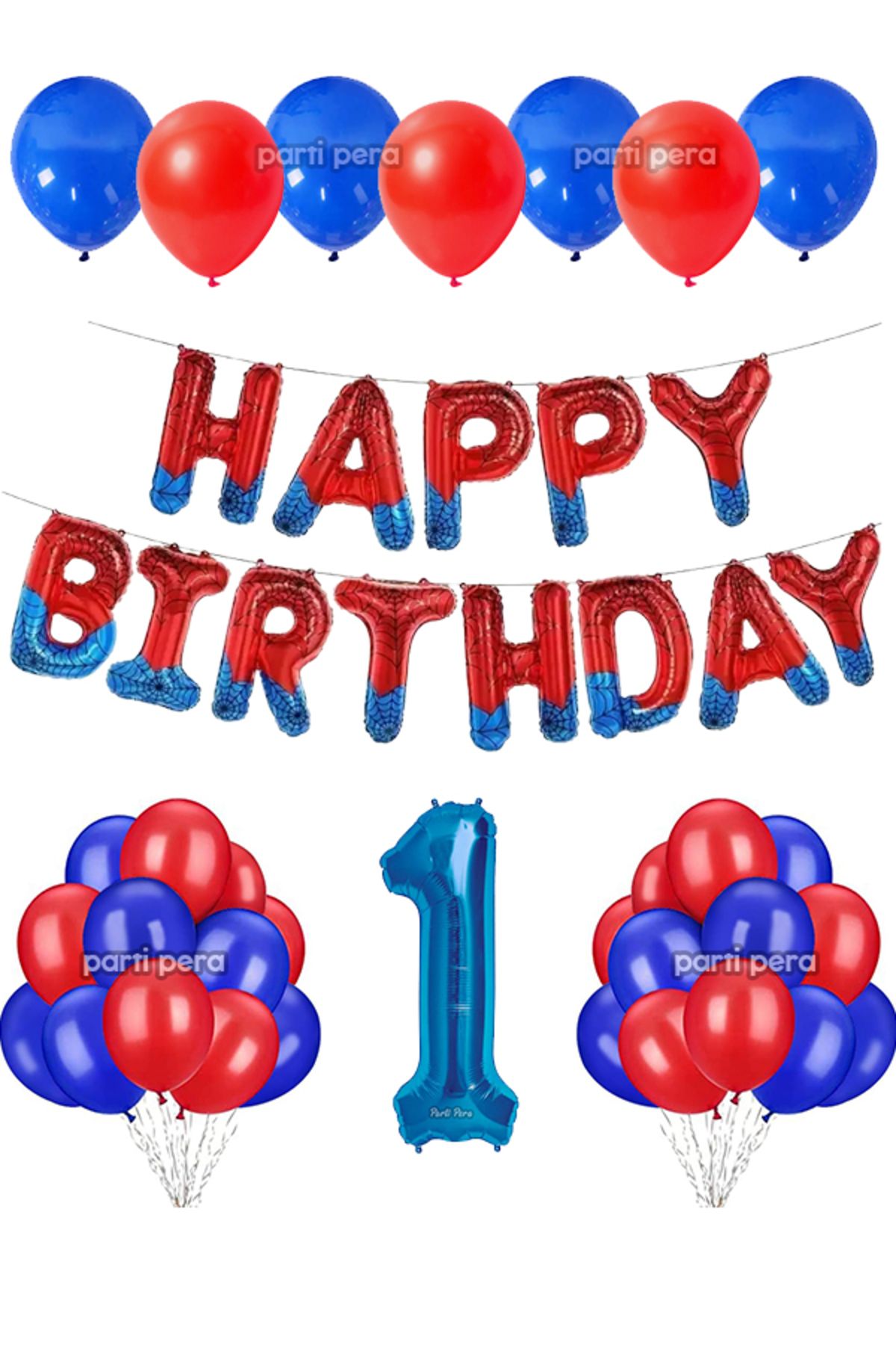 parti pera Kırmızı Mavi Happy Birthday Folyo Balon Koyu Mavi Rakam Folyo Balon Doğum Günü Balon Seti