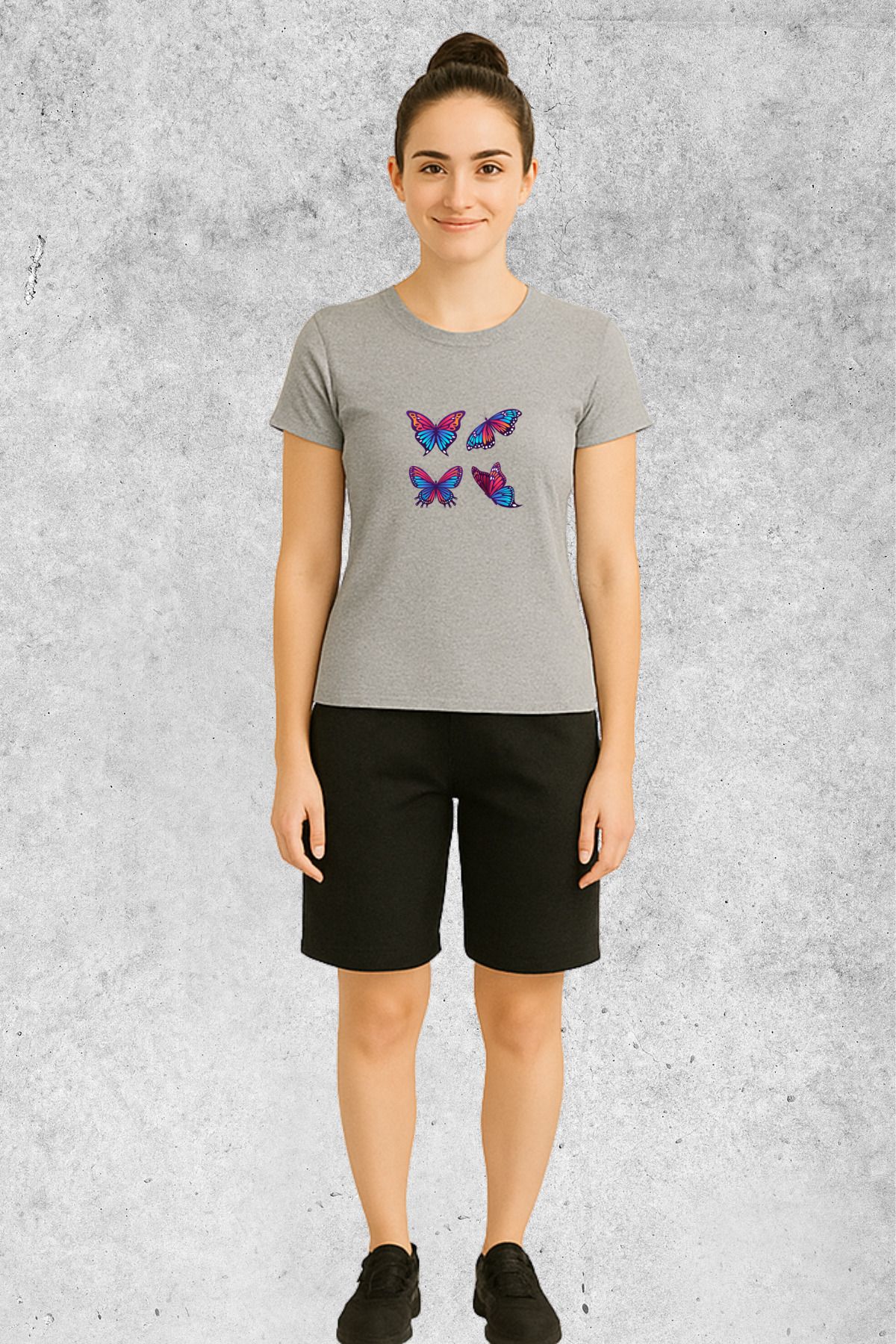 MOLICO Basic Unisex sıfır yaka kısa kollu KELEBEKLER BASKILI TSHİRT