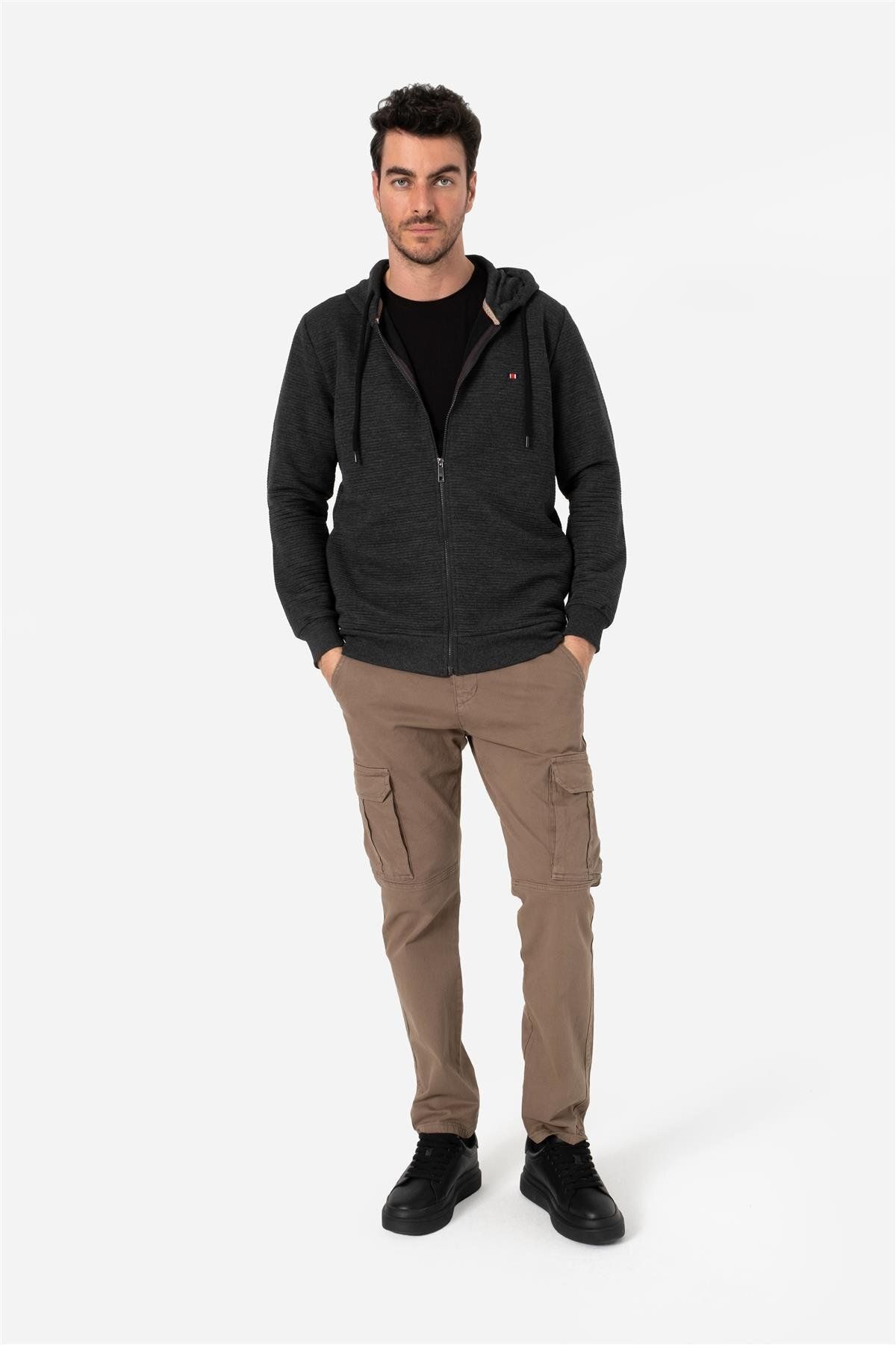 Brothers ERKEK RAHAT KESİM KAPÜŞONLU YANDAN CEPLİ LOGO NAKIŞLI SWEATSHIRT JABBAR ANTRASİT B06.242.