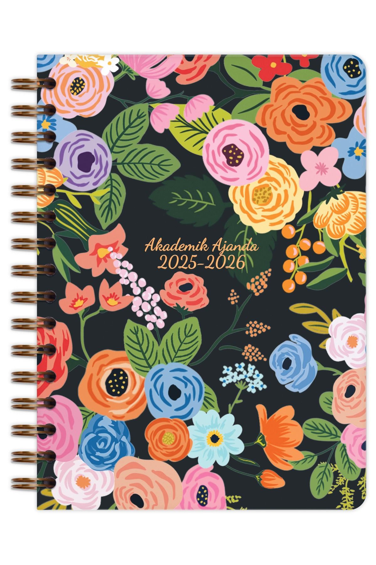 Matt Notebook-Agenda academică A5 2025-2026 Spiralată 15x21 cm -13 luni - Flori negre 3