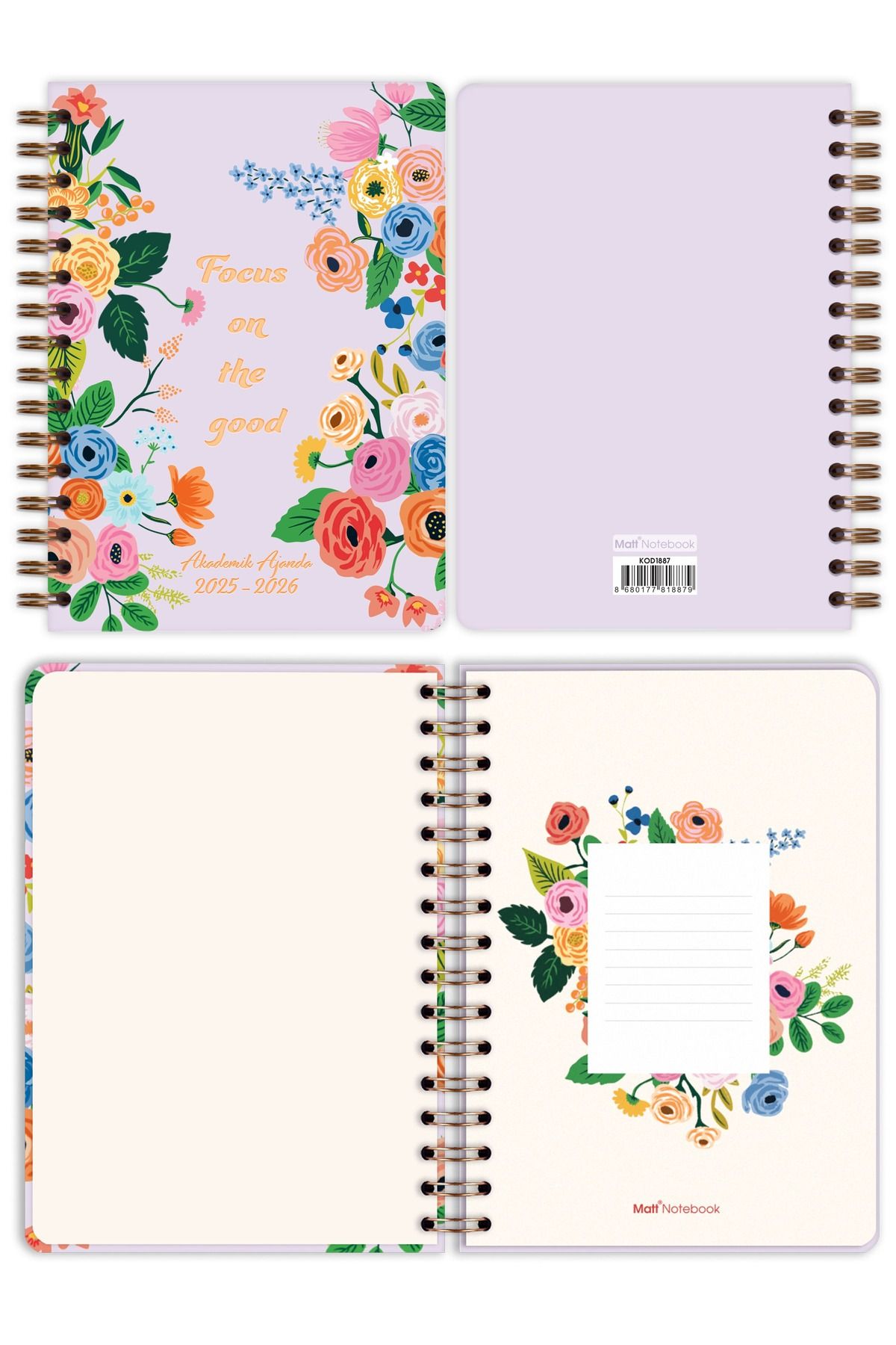 Matt Notebook-Академичен дневен ред А5, спирала 15x21 см - 13 месеца - Люлякови цветя 4