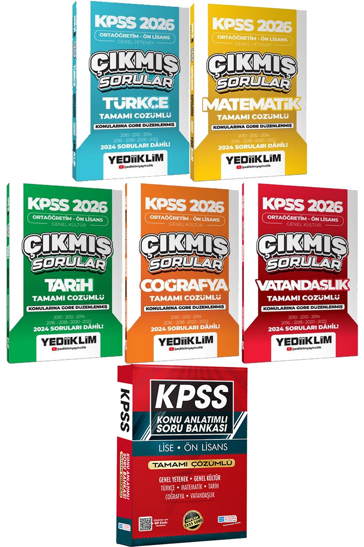 Yediiklim Yayınları Ortaöğretim-Önlisans Türkçe Matematik Tarih Coğrafya Vatandaşlık Çıkmış-Lise Önlisans Konu Ant. Soru