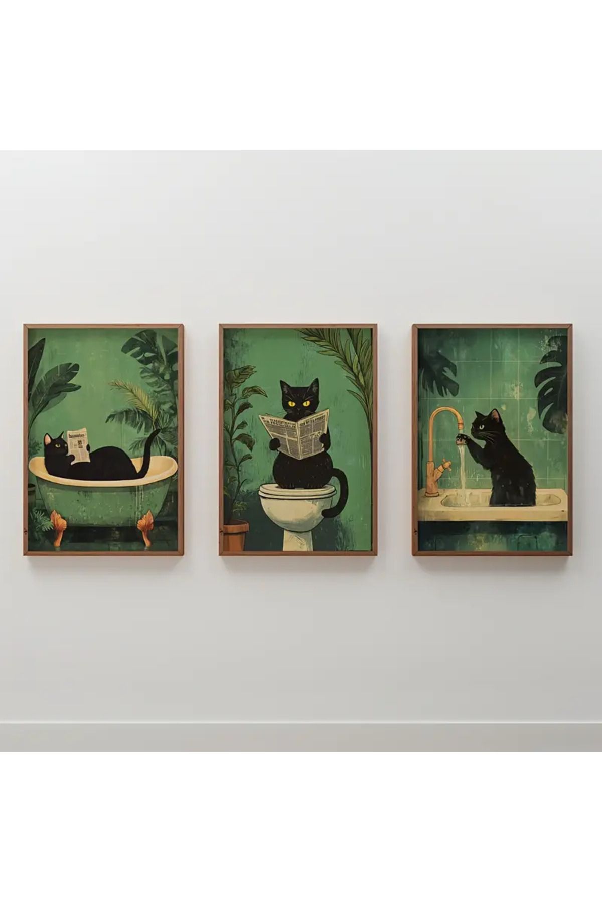 512 STORE Bir Kedinin Ev Halleri Tema Modern Dekor Estetik Çerçevesiz Tablo 3'lü poster