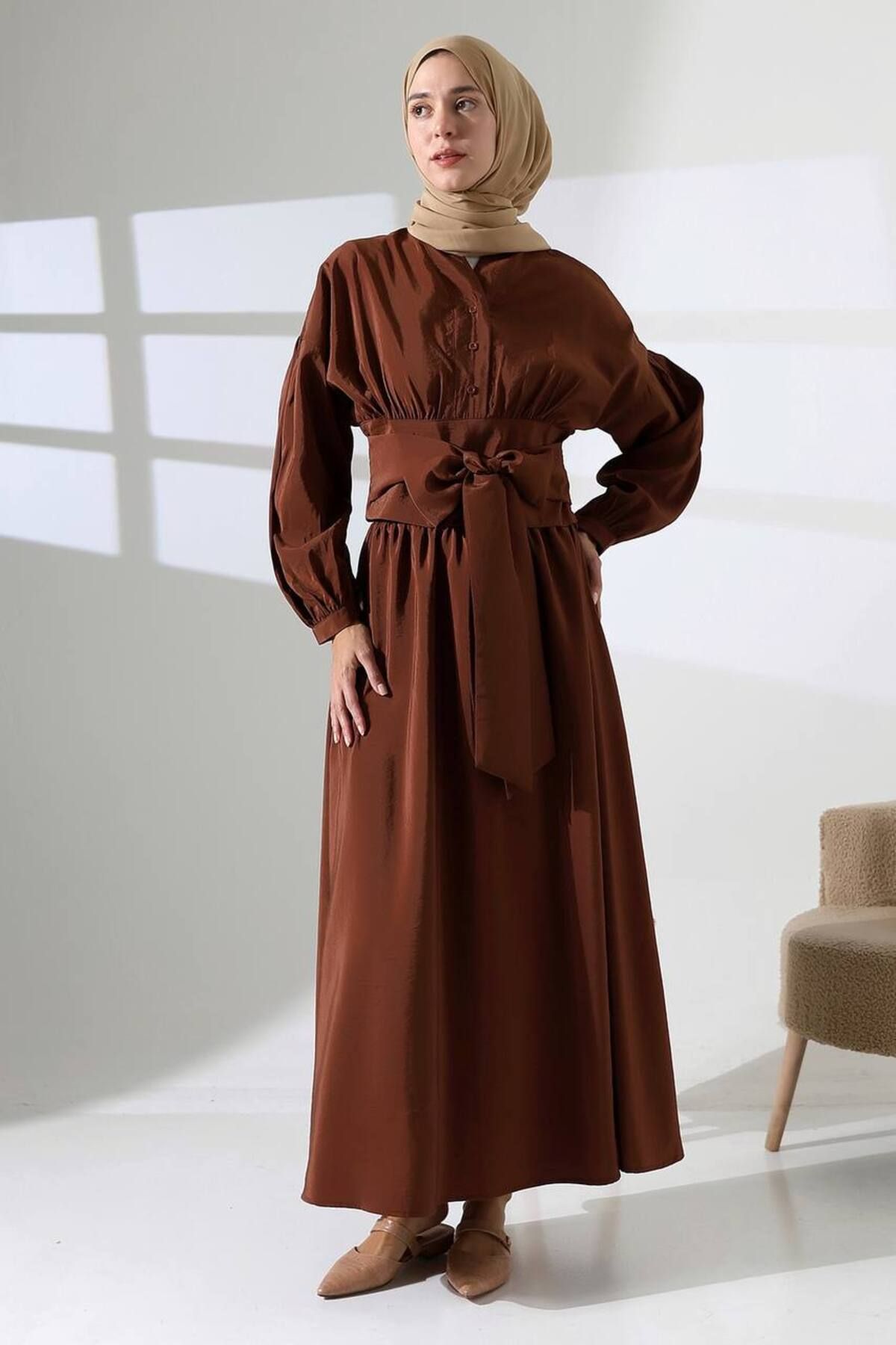 SETA FASHION Kuşaklı Hakim Yaka Salaş Elbise
