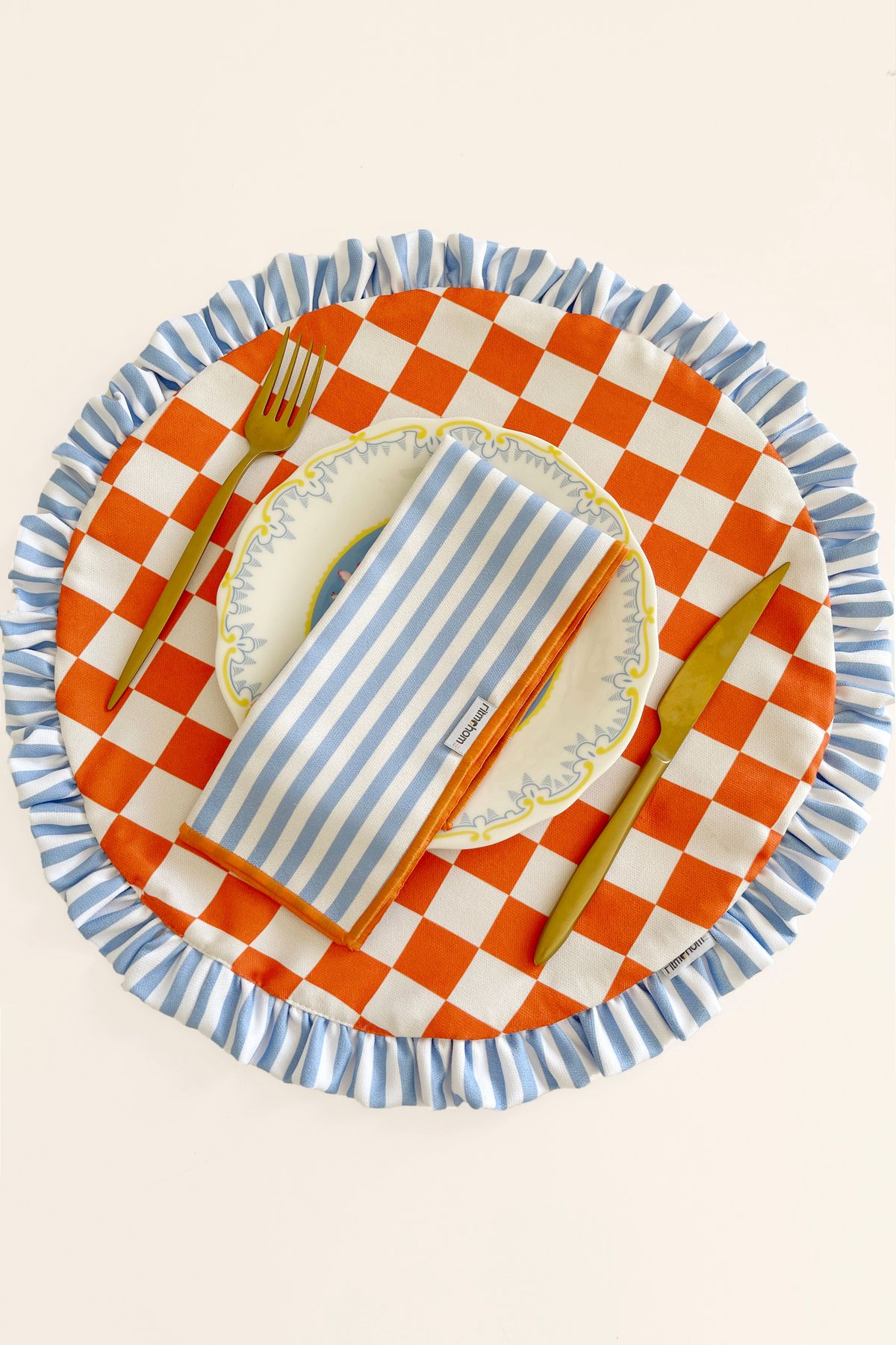 RİTMOHOME Fırfırlı, Yuvarlak, Marin, Dama, Kareli, Baskılı, Renkli, Çizgili Amerikan Servis 40Cm Çap (1 ADET)