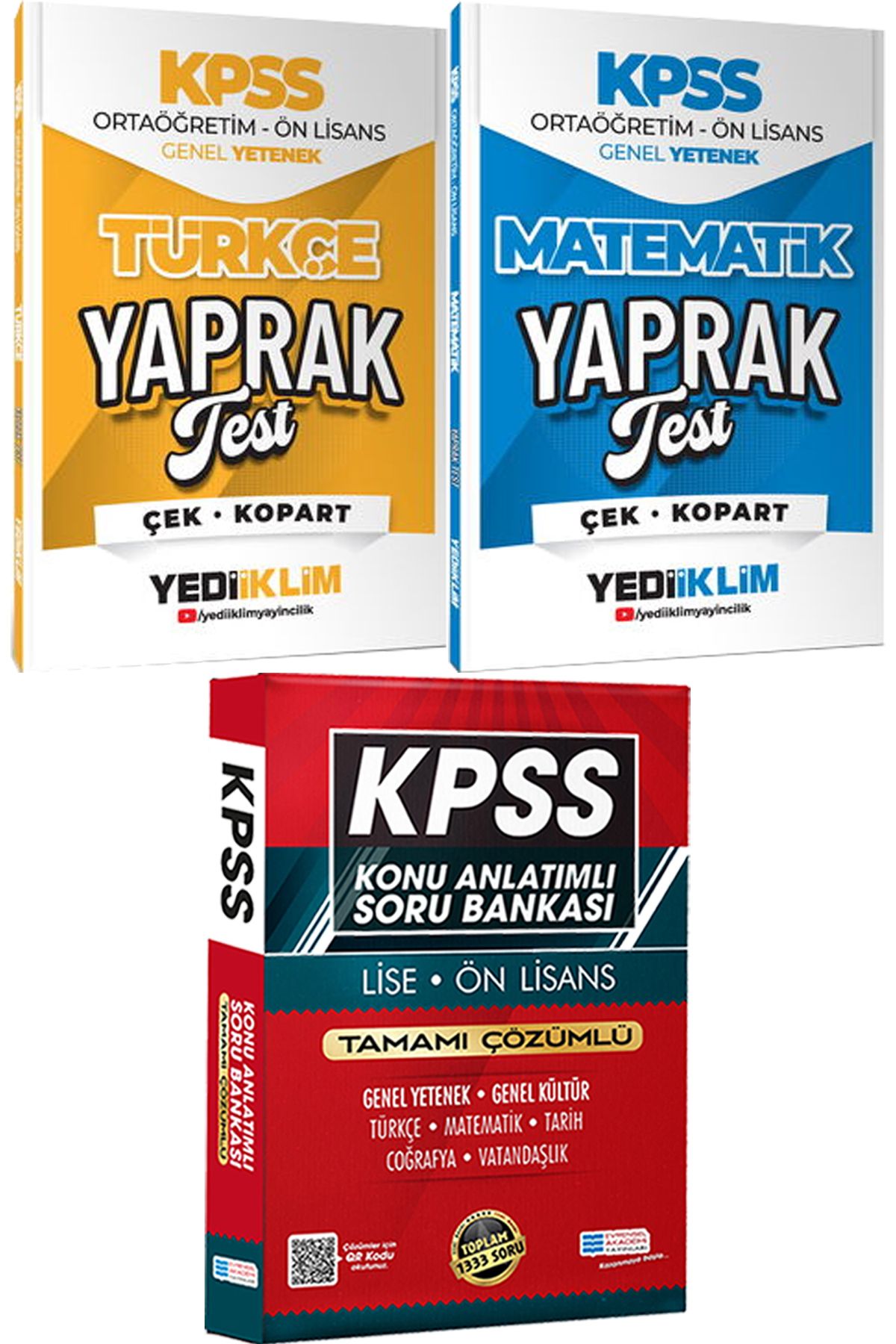 Yediiklim Yayınları Ortaöğretim Türkçe Matematik Çek Kopart Yaprak Test - Lise Önlisans Konu Ant. Soru