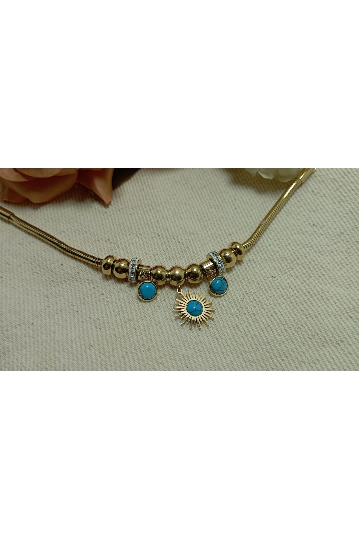 Ladin Atelier TURKUAZ TAŞLI ÇELİK BİLEKLİK