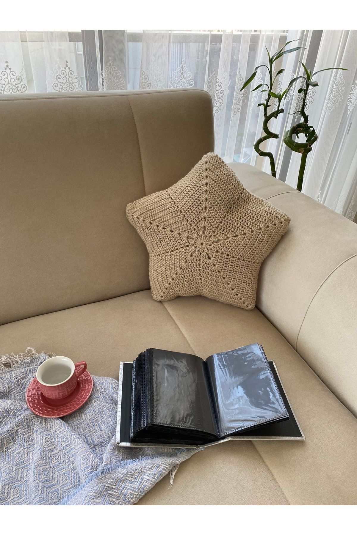 NurEra Design Dekoratif Örgü Yıldız Yastık Kırlent