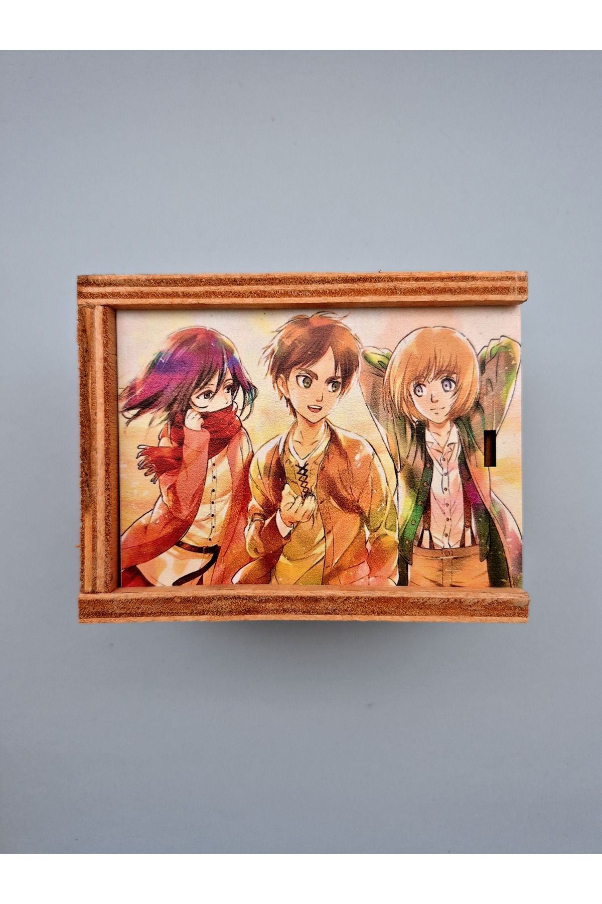 ganbarou art studio Attack on titan Anime baskılı çok amaçlı el yapımı ahşap kutu 9x12x10 cm