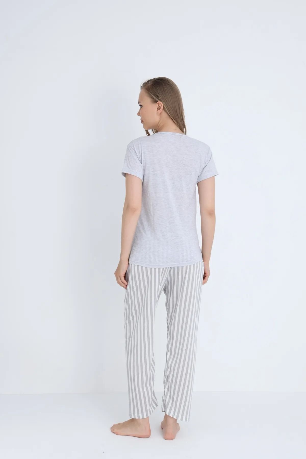 PAKETLENDİ Kadın Pamuklu Pijama Takımı DESENLİ