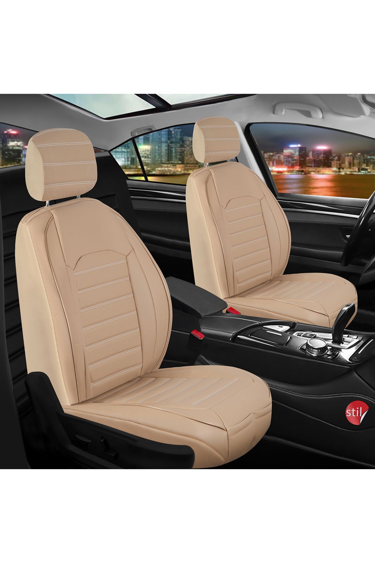 autogoodstore Peugeot 406 Uyumlu Lüx Deri Oto Koltuk Kılıfı Ön Arka Takım Çizgili Model Bej ags
