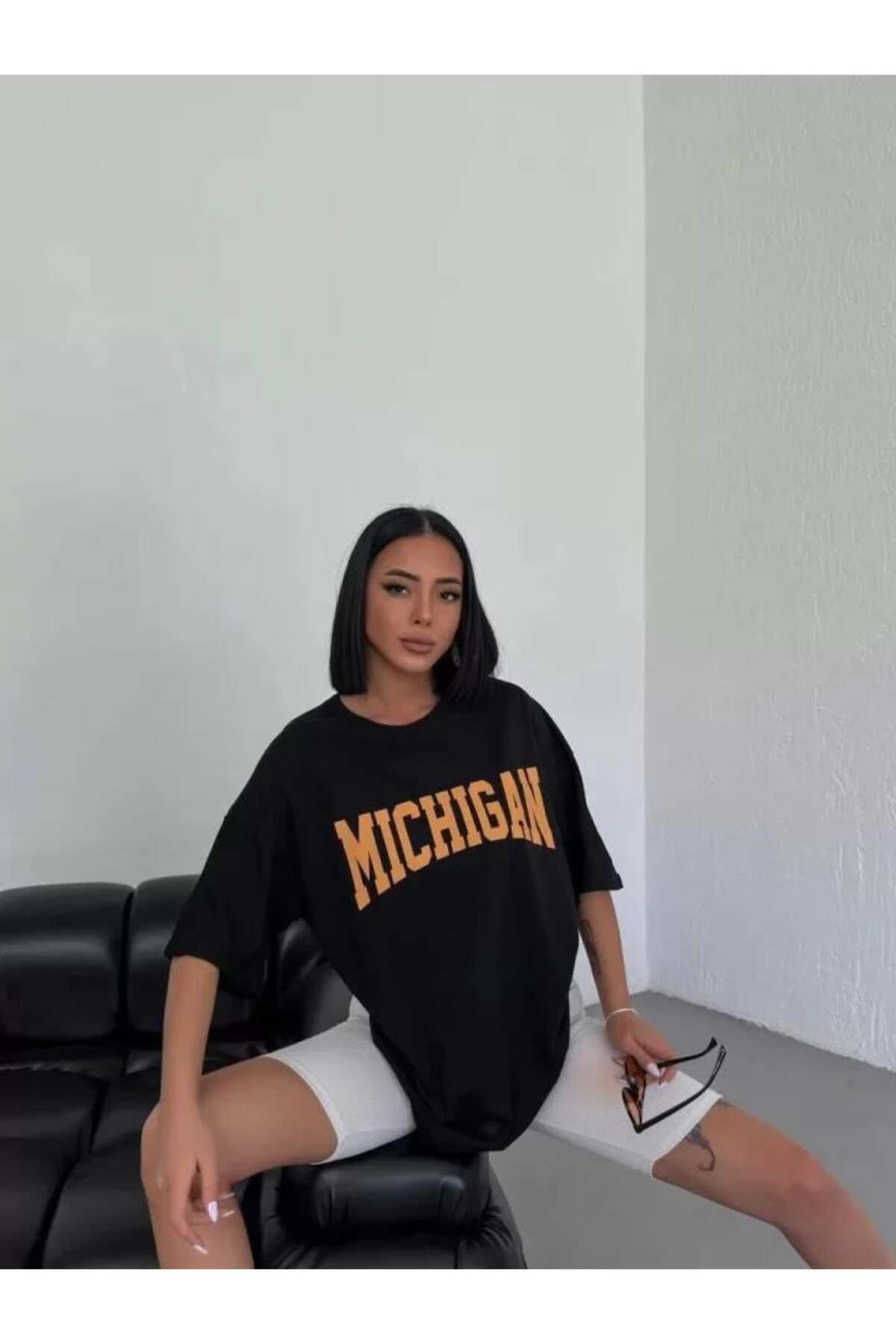 modamtn Unisex Bisiklet Yaka Baskılı Oversize T-Shirt - Beyaz