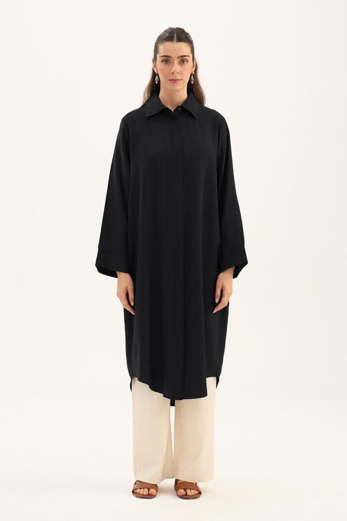 ALYOSHA FASHION Eteği Kavisli Tunik Siyah