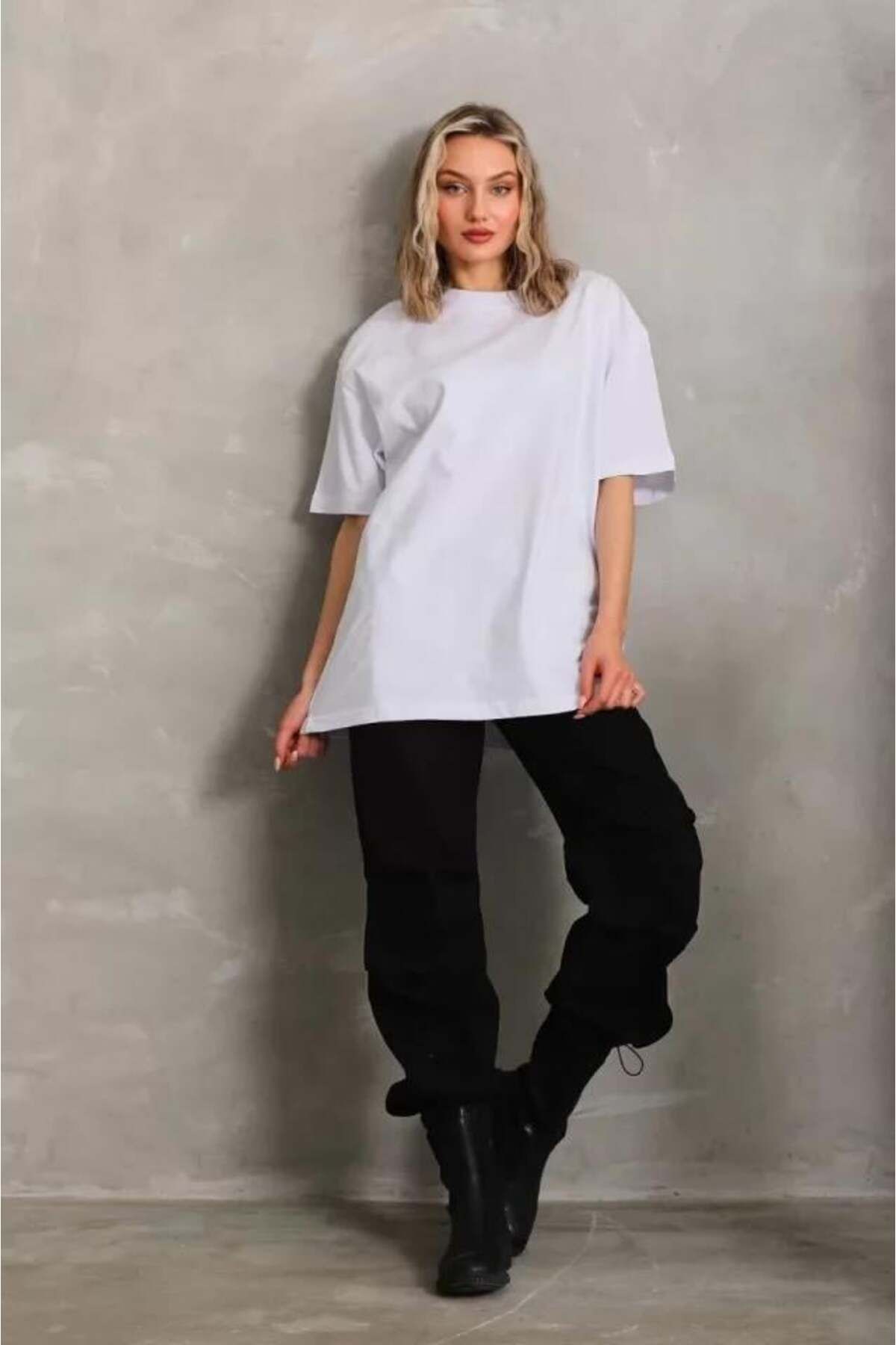 modamtn Unisex Bisiklet Yaka 20/1 Düz Oversize T-Shirt - Beyaz
