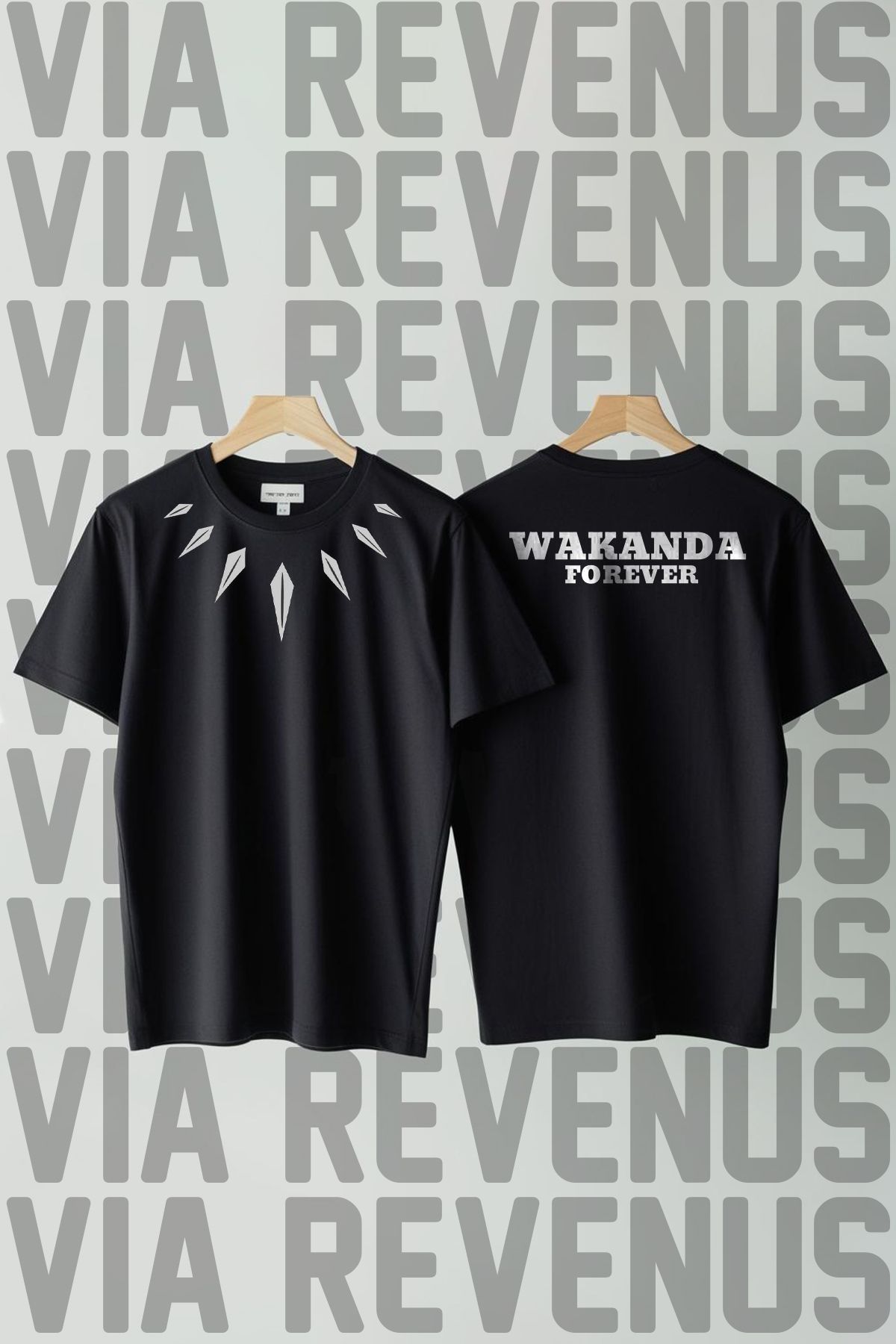 Vordevia Wakanda Forever Göğüs ve Sırt Baskılı Geniş Kalıp Bisiklet Yaka Unisex Tshirt