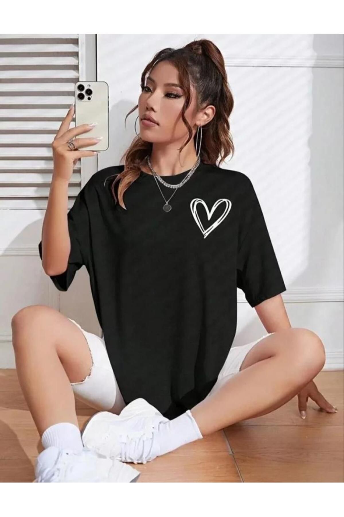 modamtn Bisiklet Yaka Baskılı Oversize T-Shirt - Siyah