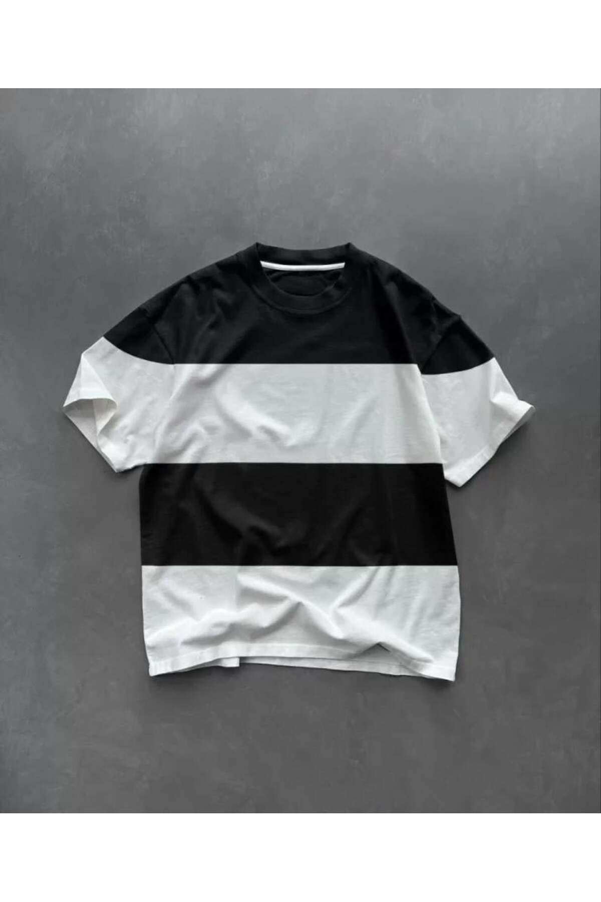 modamtn Unisex Bisiklet Yaka Parçalı T-Shirt - Siyah