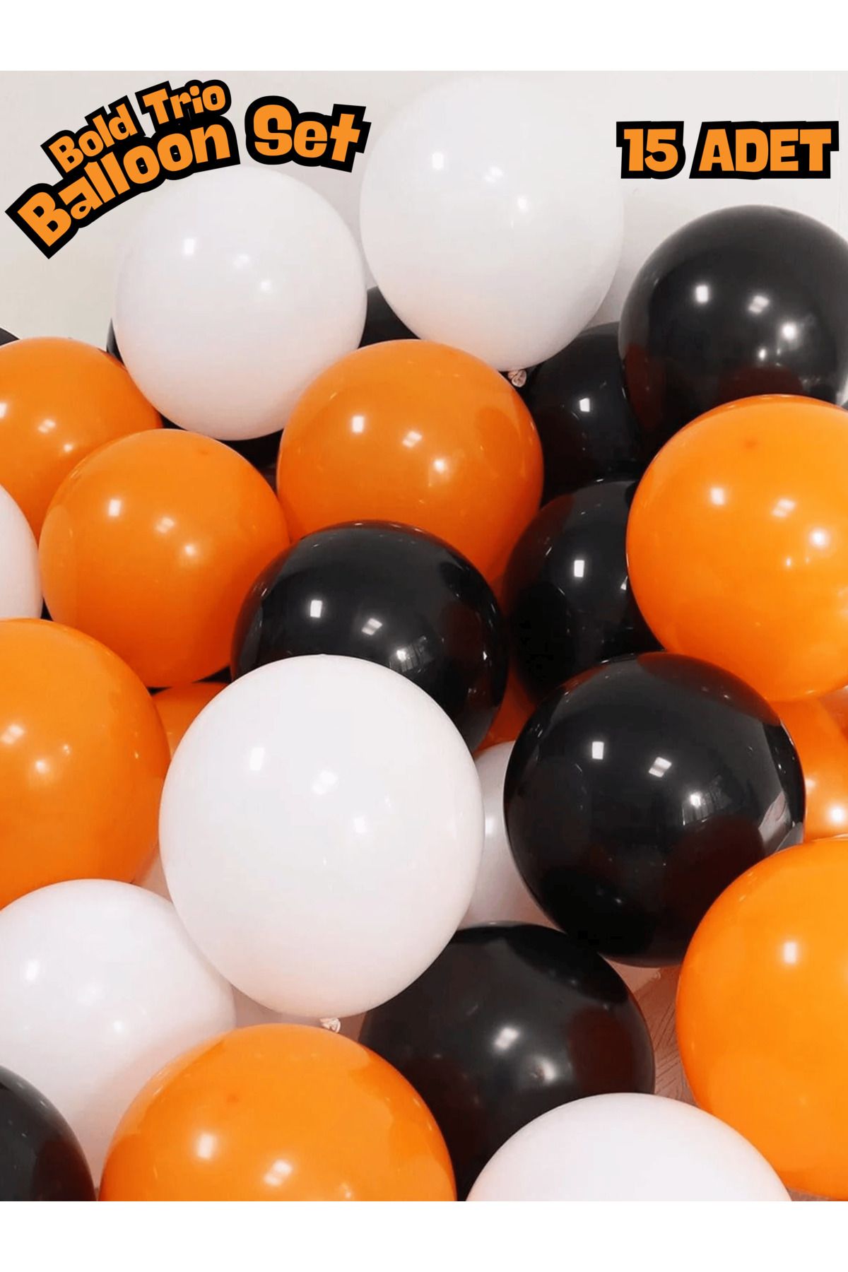 Mielibon Bold Trio Balon Seti – Pastel Turuncu, Siyah ve Beyaz Balon Kombini | Parti & Dekorasyon Balonları