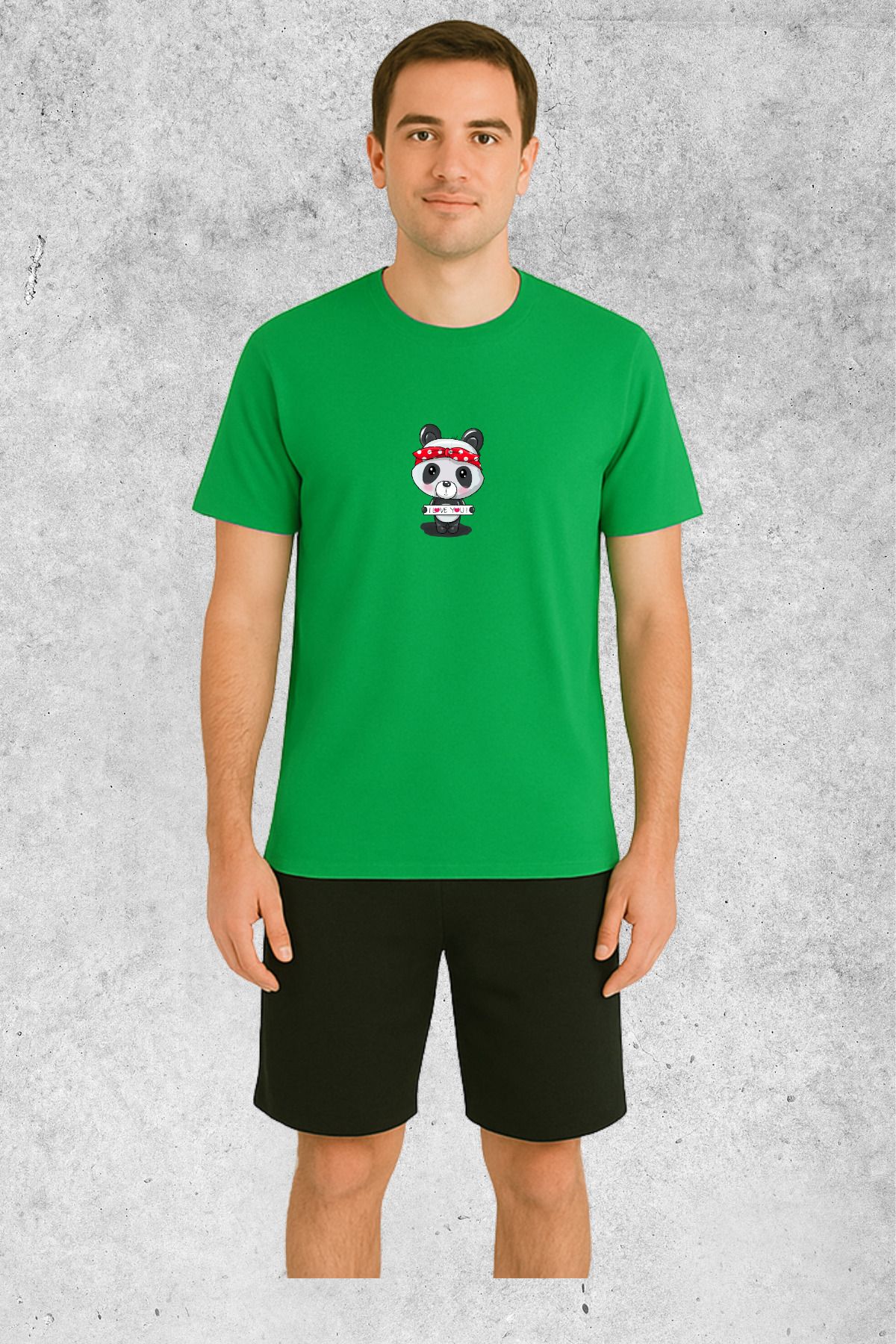 MOLICO Basic Unisex sıfır yaka kısa kollu PANDA BASKILI TSHİRT
