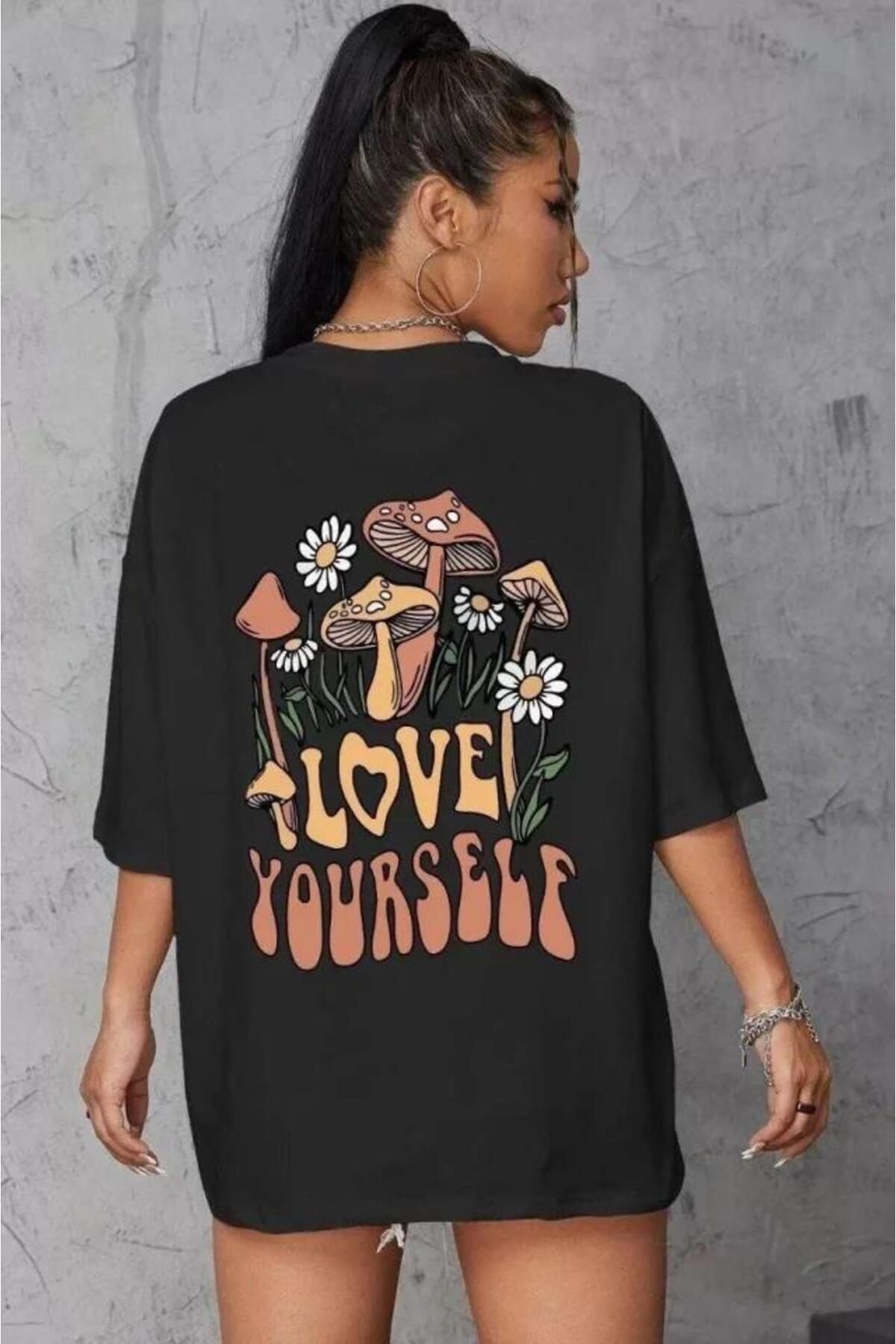 modamtn Unisex Baskılı Oversize T-Shirt - Siyah