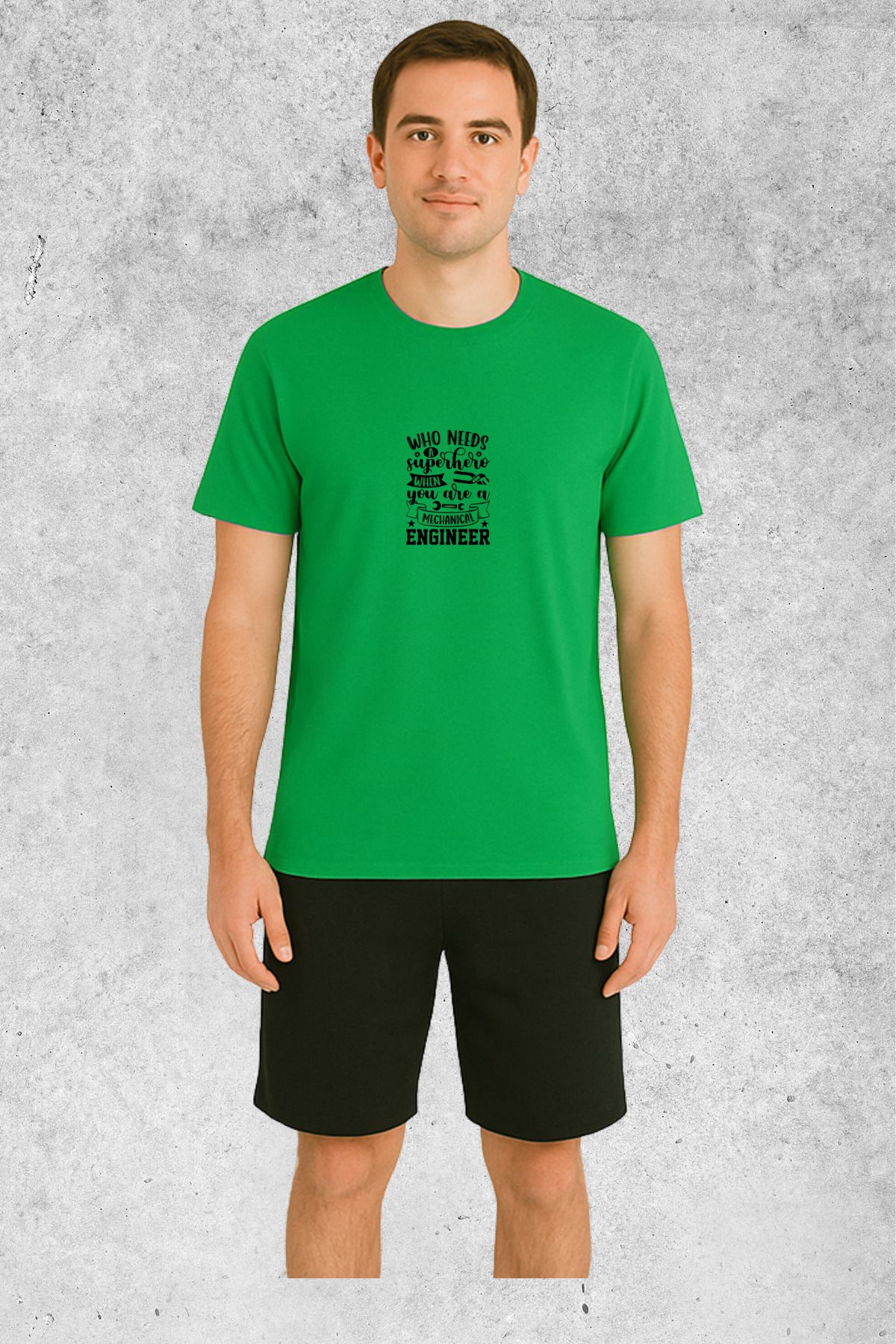 MOLICO Basic Unisex sıfır yaka kısa kollu ENGİNEER BASKILI TSHİRT