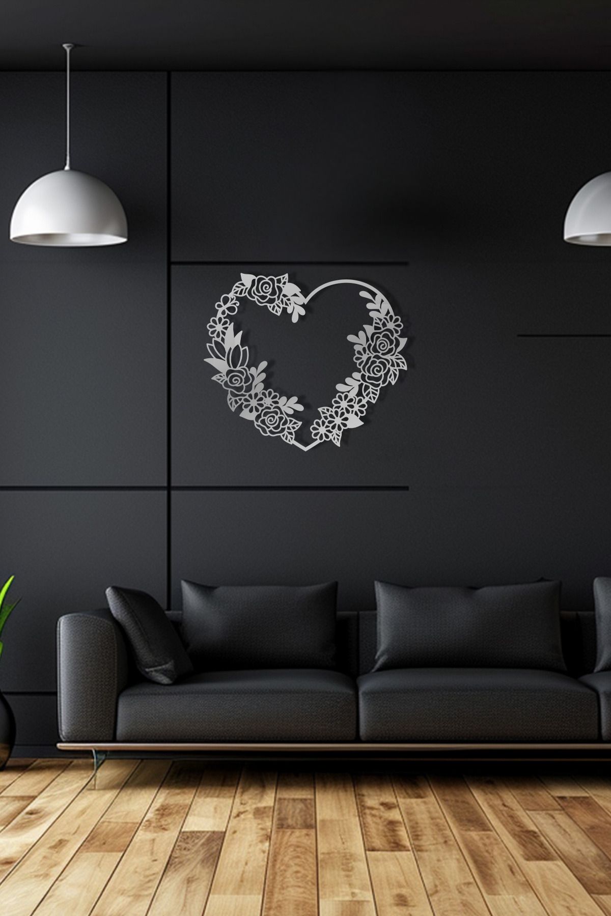 cncrafft Çiçekli Kalp Metal Tablo – Romantik ve Şık Duvar Dekoru