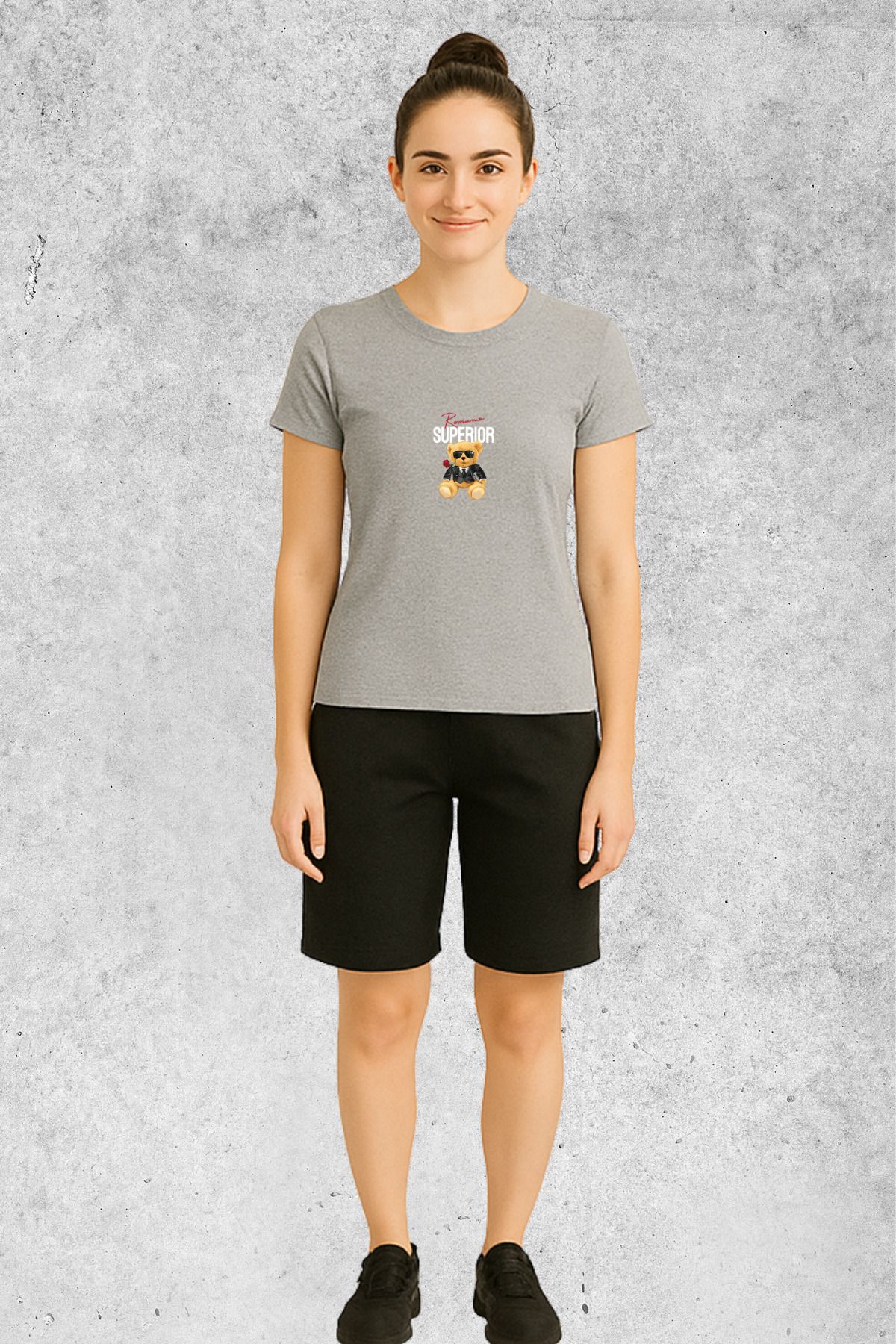 MOLICO Basic Unisex sıfır yaka kısa kollu TEDDY AYICIK BASKILI TSHİRT