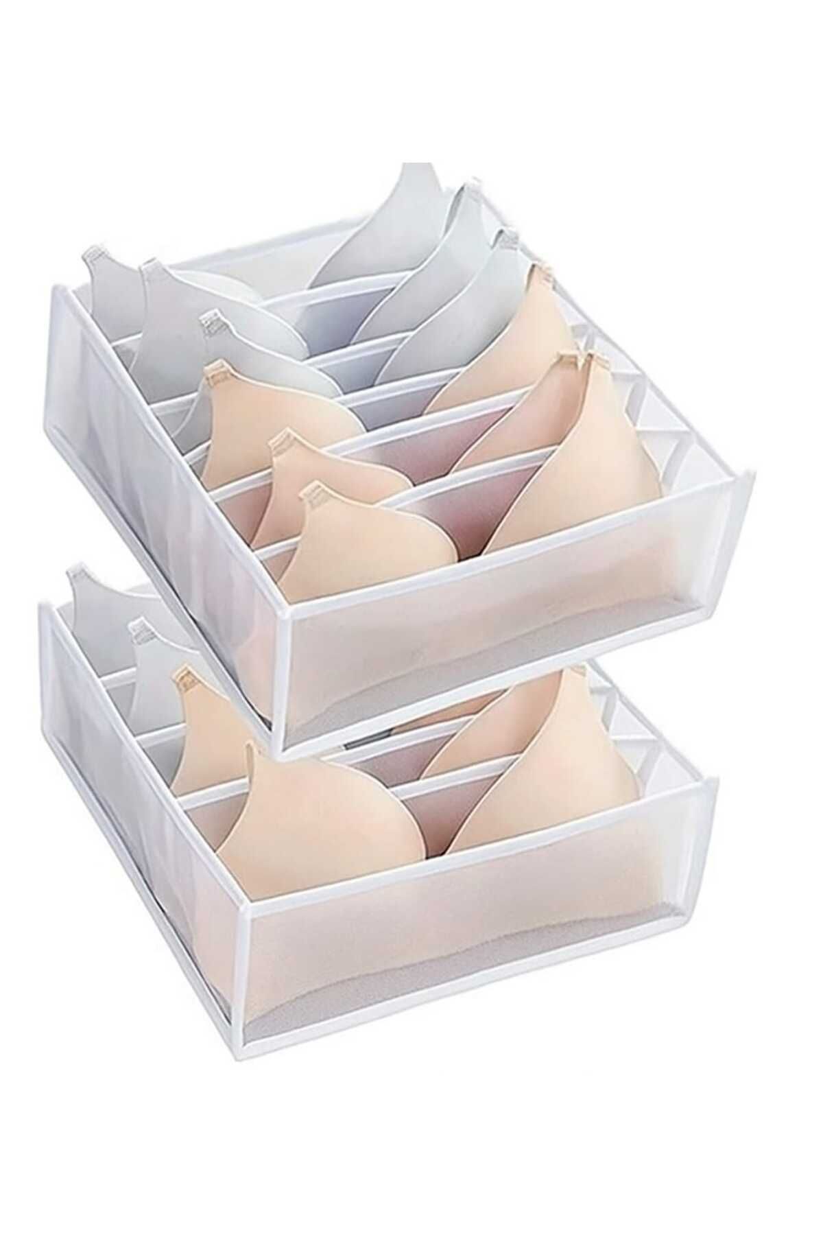 Textia Home 2 Adet 8 Bölmeli Şeffaf Sütyen Düzenleyici 38x30x11cm PVC Kenarlı