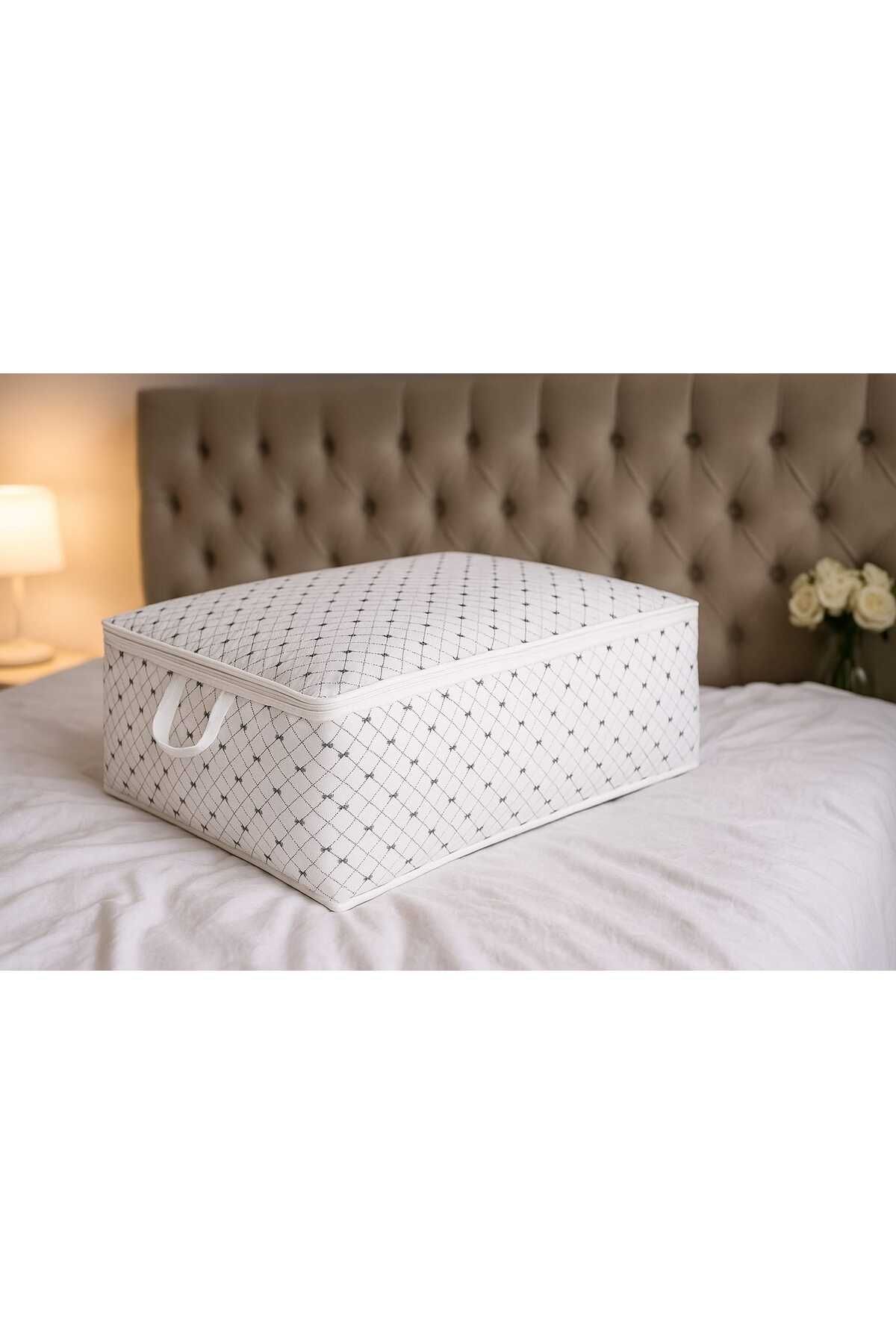 Textia Home 2 Adet Baza Altı Hurç 22x62x46 Gri Fiyonk Desenli