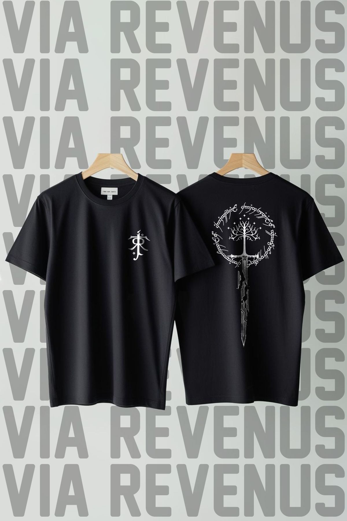 Vordevia Lord Of The Rings Göğüs ve Sırt Baskılı Geniş Kalıp Bisiklet Yaka Unisex Tshirt