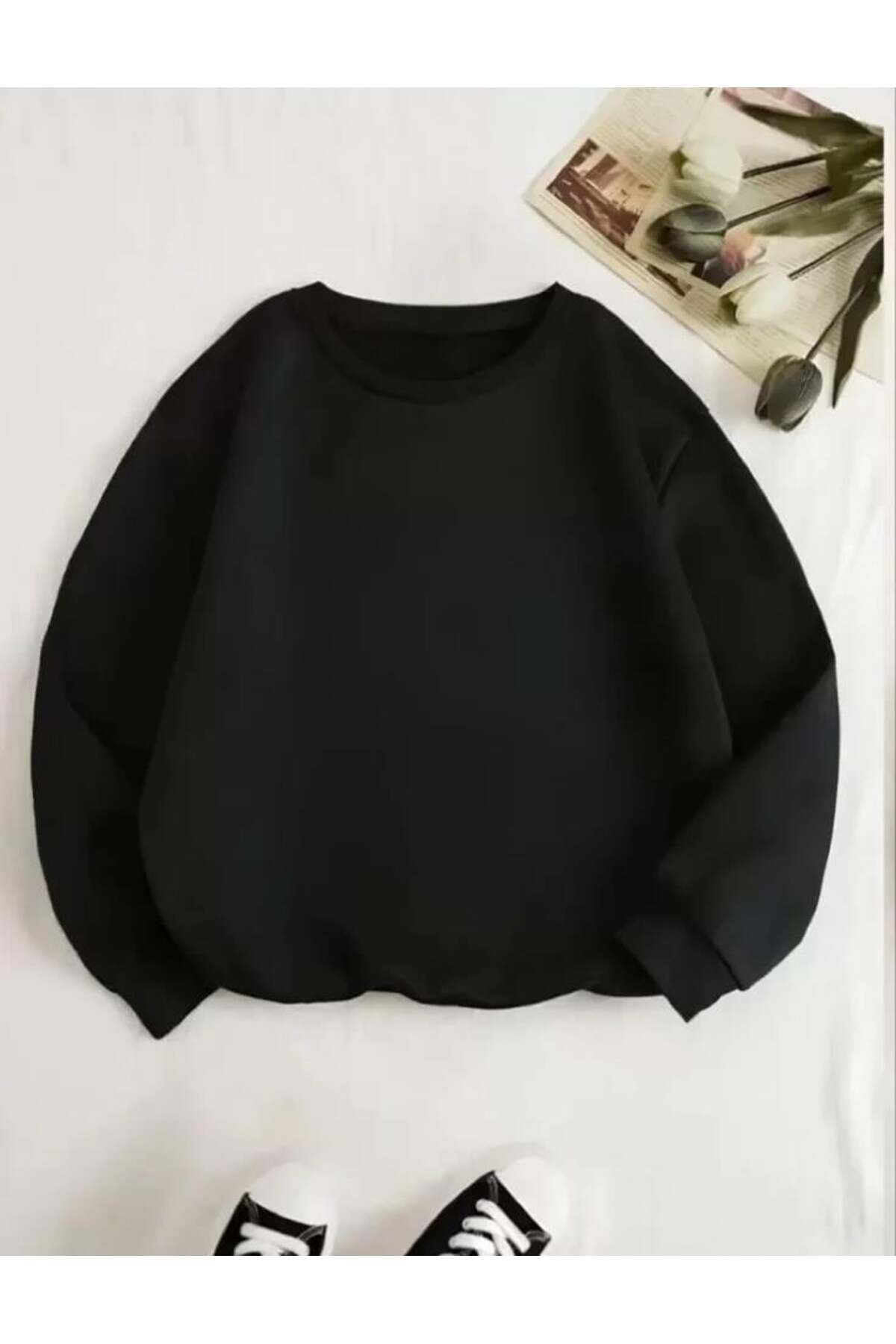 modamtn Üç İplik Biskilet Yaka Basic SweatShirt - Siyah