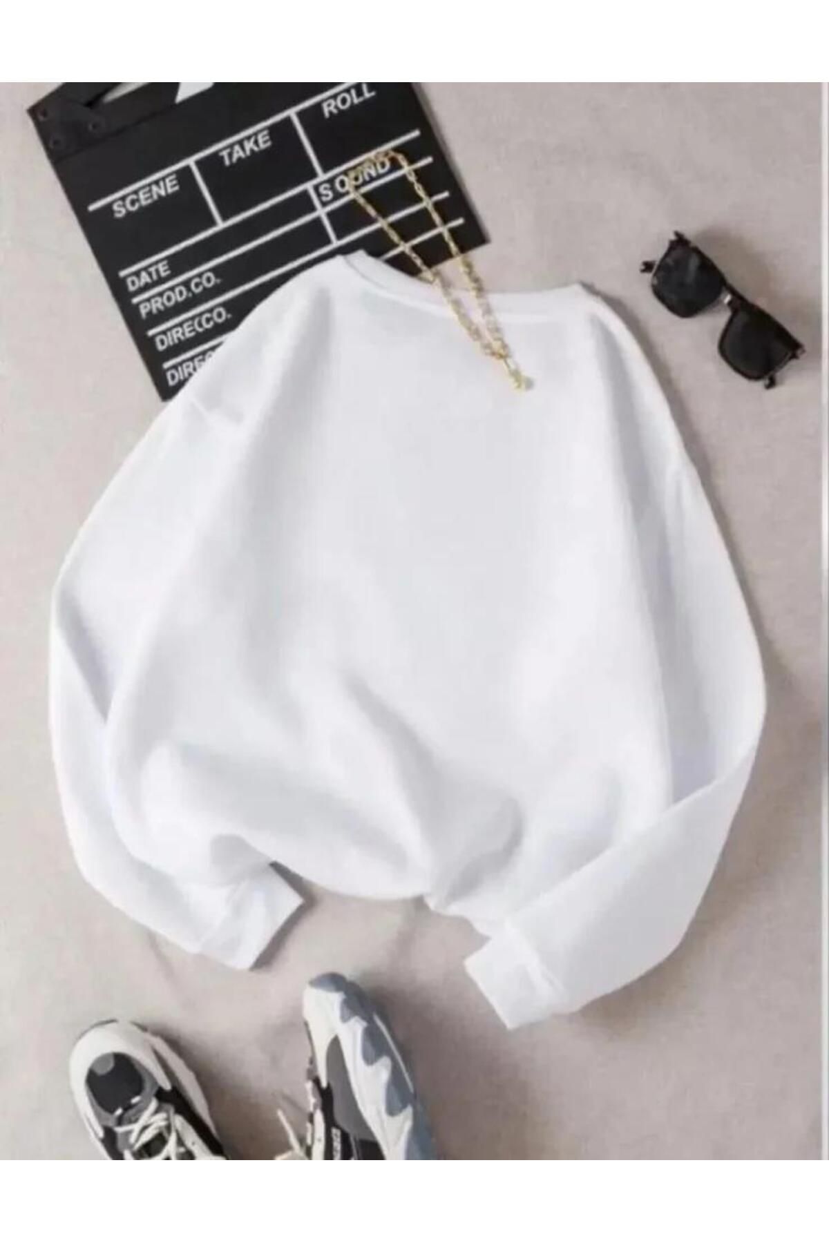 modamtn Üç İplik Biskilet Yaka Basic SweatShirt - Beyaz