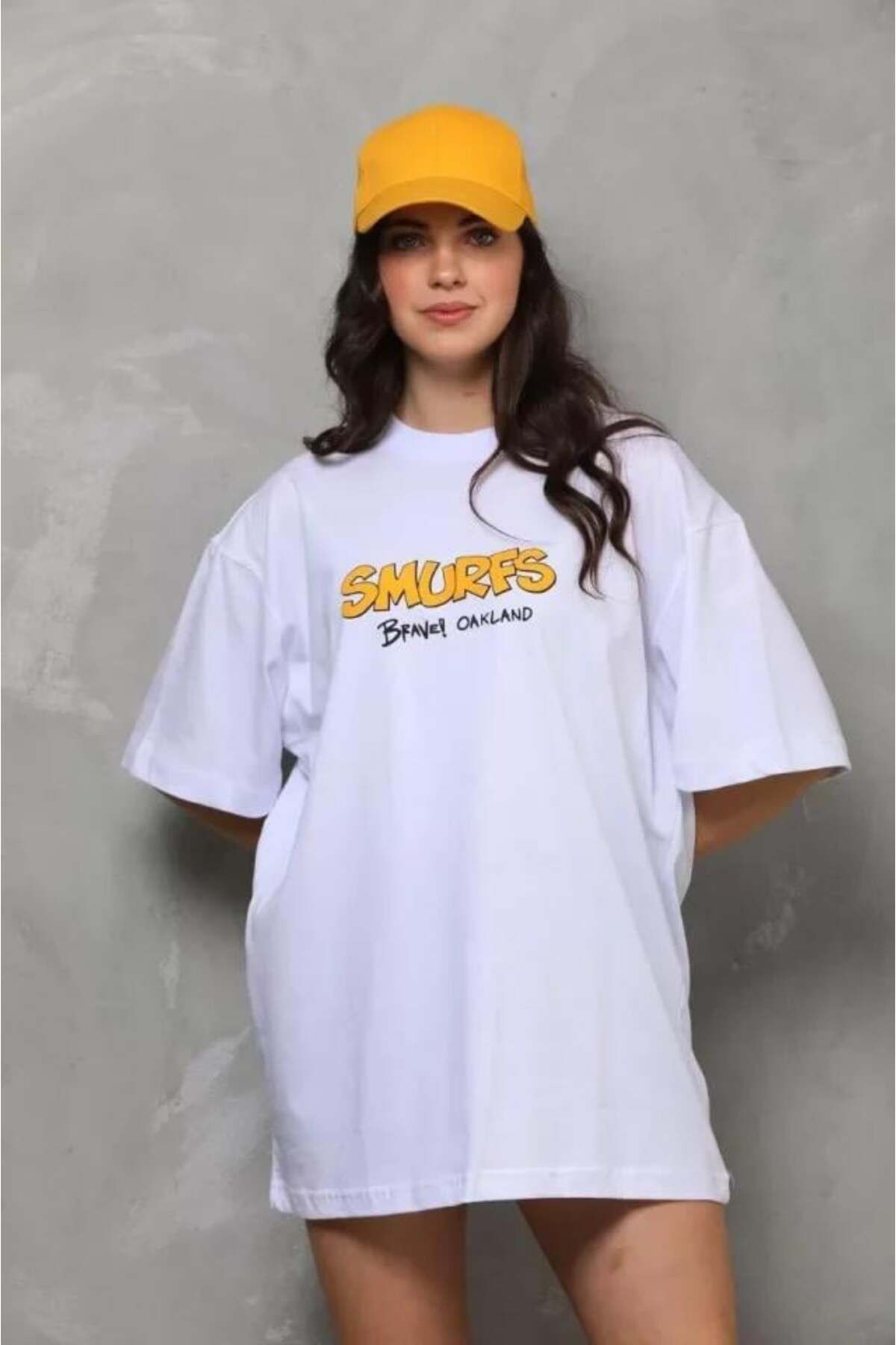 modamtn Unisex Bisiklet Yaka Baskılı Oversize T-Shirt - Beyaz