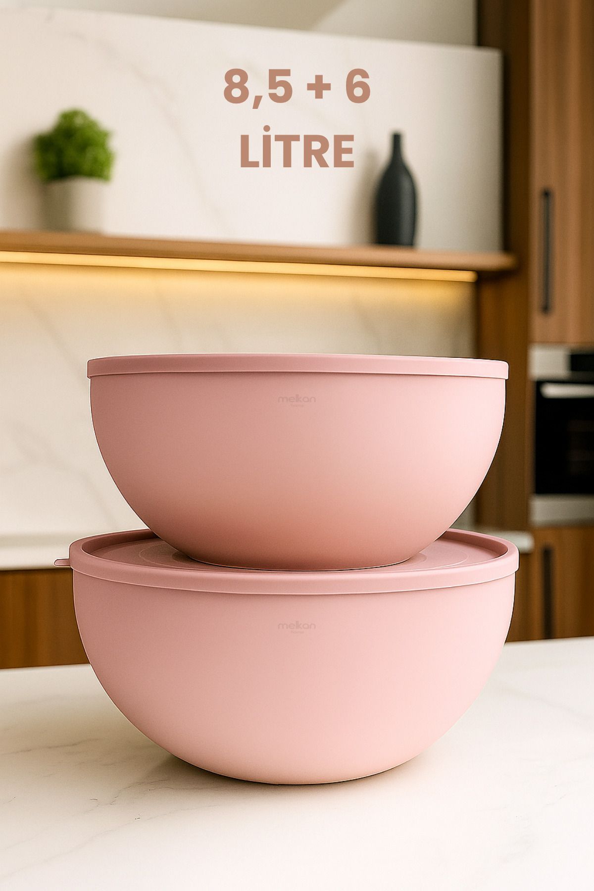 Melkan Home Yumuşak Kapaklı Saklama Kabı, Hamur Leğeni, Un Saklama Kabı, Büyük Boy Saklama Kabı Seti, 8,5L + 6L