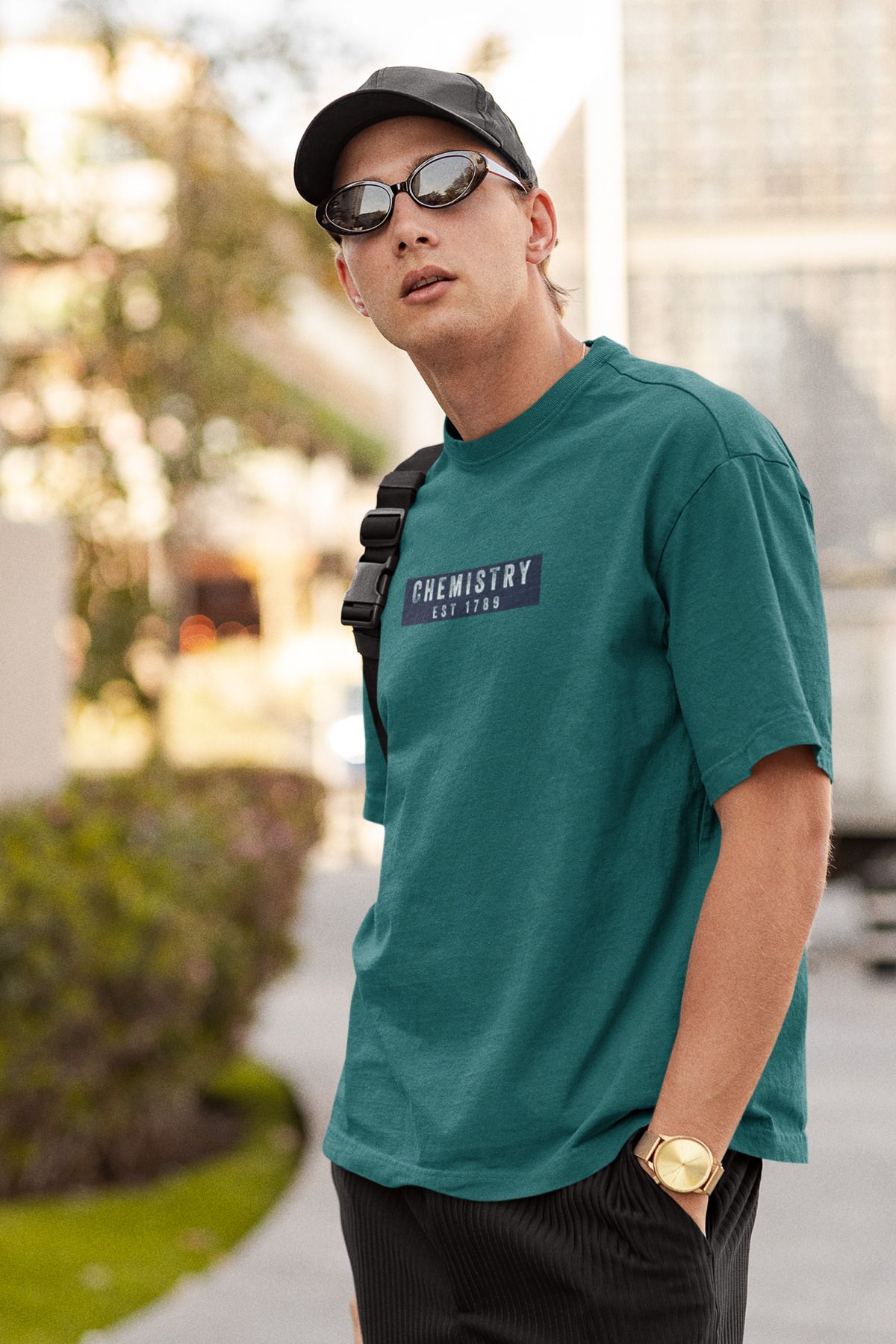 Uniquetex NUBENSE/KİMAS07- Oversize Unisex Kimya Baskılı Turkuaz Yeşil Bisiklet Yaka T-shirt (Bilim Tişört)