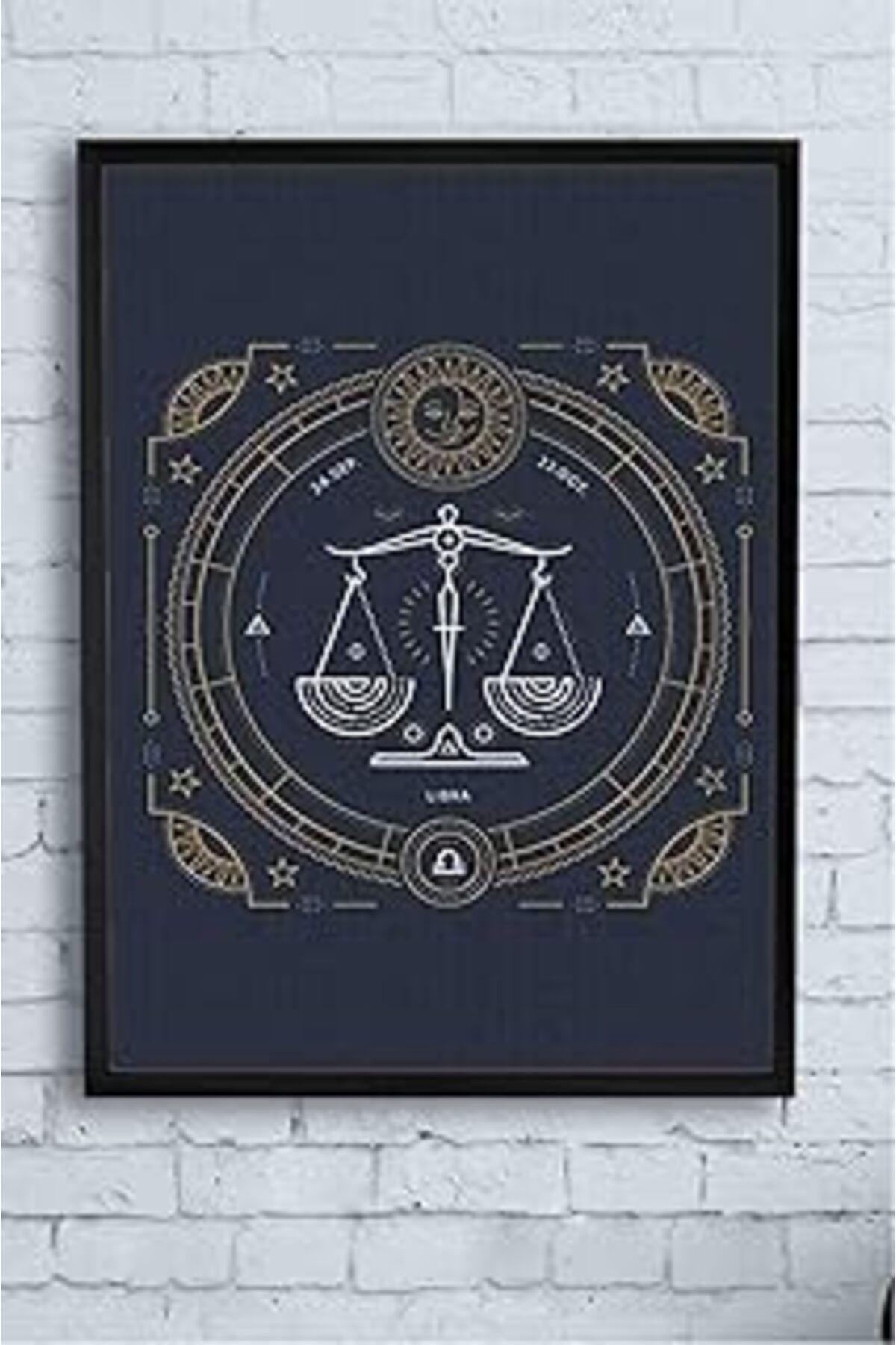 Pazarcan Postermanya (Pster14507) Siyah Terazi Burcu Tasarım Çerçeveli Tablo 30 X 40