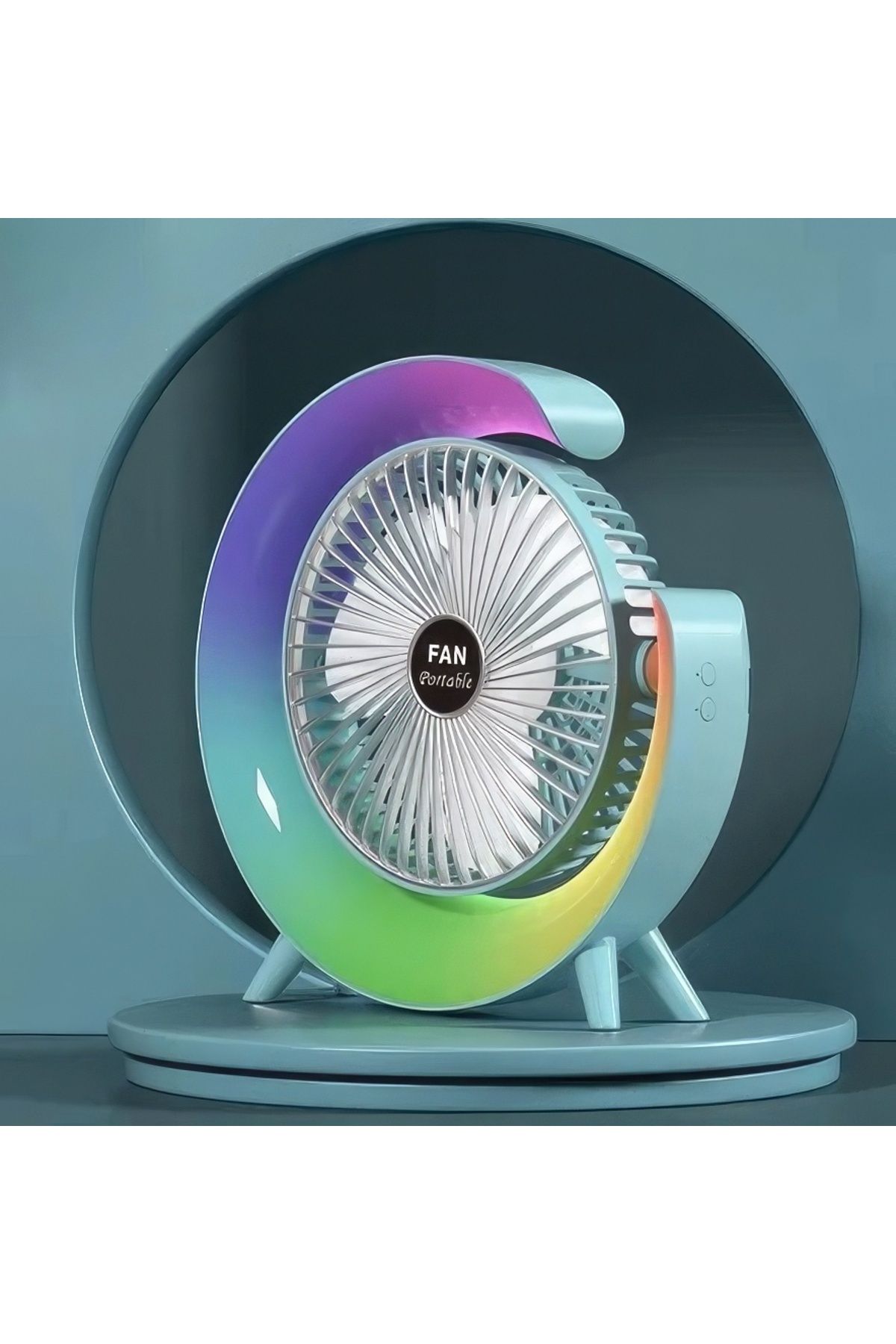 ROXİVA Şarjlı Bataryalı Vantilatör-Masaüstü Fan-3 Kademe ayarı-7 Farklı Rgb Işık modu-180c Ayarlanbilir