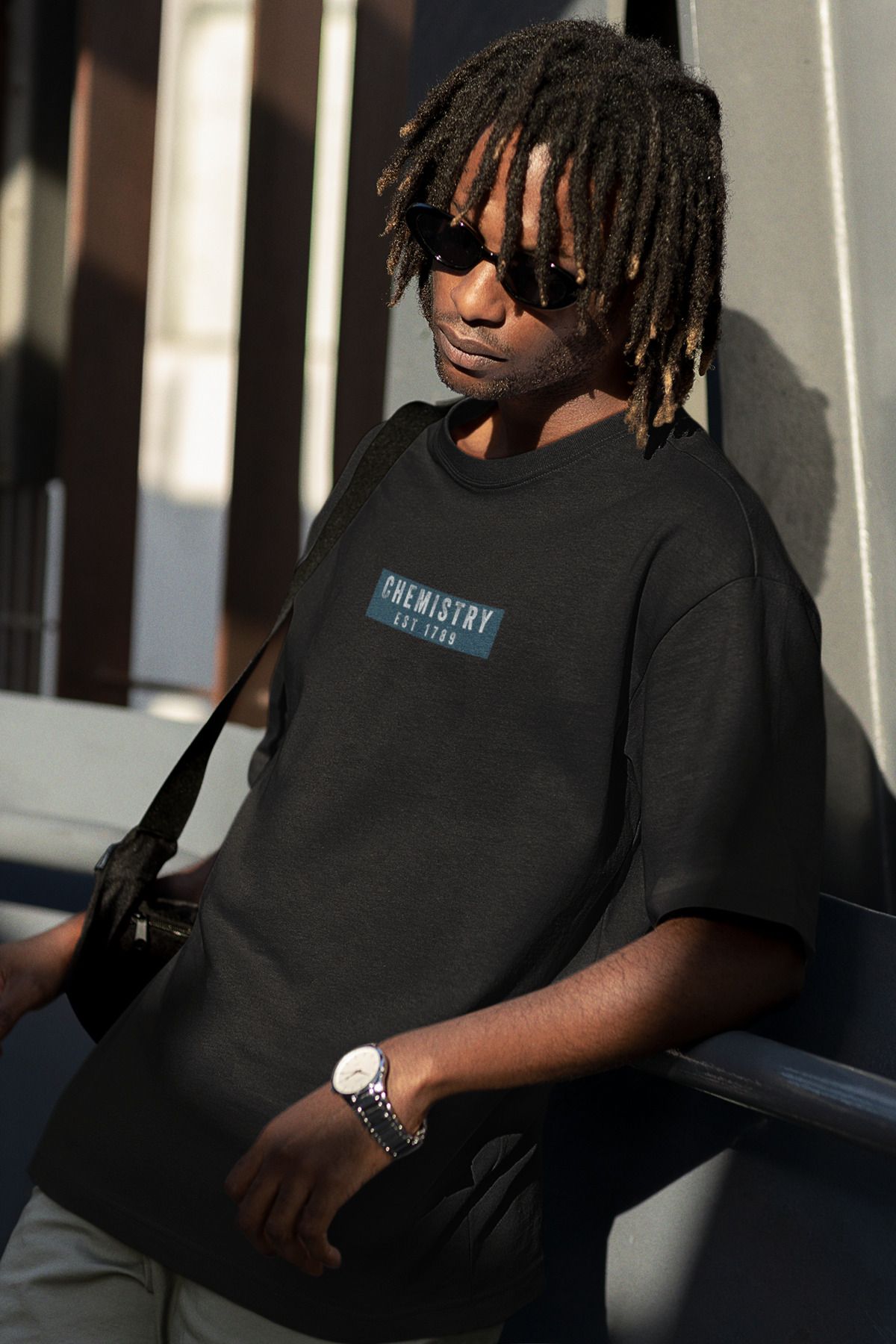 Uniquetex NUBENSE / KİMAS-10 - Oversize Unisex Kimya Baskılı Siyah Bisiklet Yaka T-shirt (Bilim Tişört)