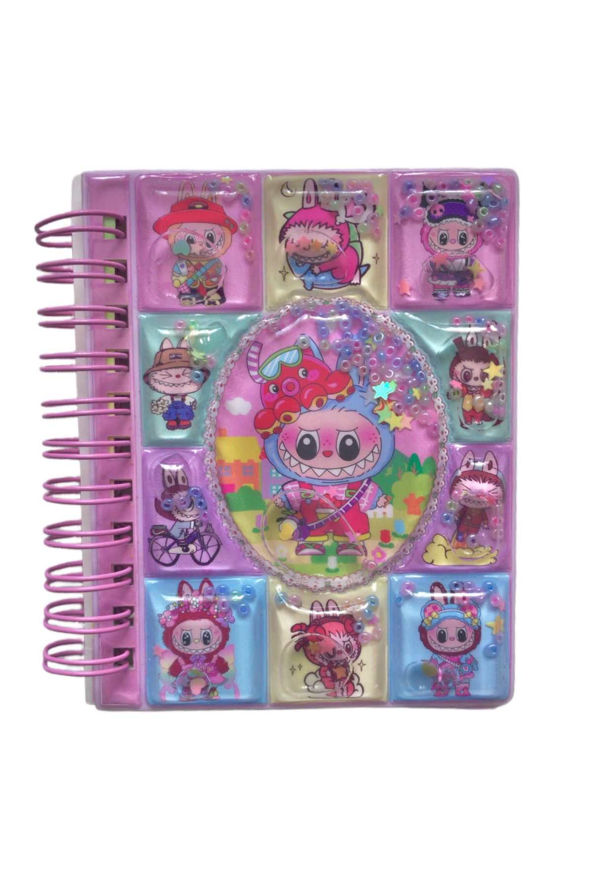 AurorAccessory Labubu Figürlü 3d Sulu Kapak 2 Sayfa Renkli Sticker ve Mini Not Defteri 36 Yaprak 8*10 cm 002A