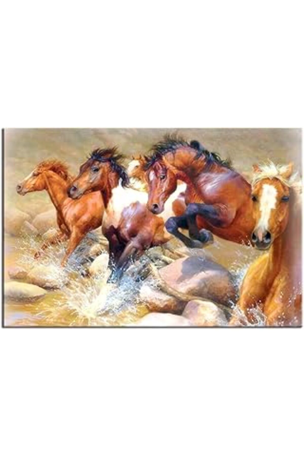 Pazarcan Koşan Vahşi Atlar Dekoratif Duvar Kanvas Tablosu (50X35)
