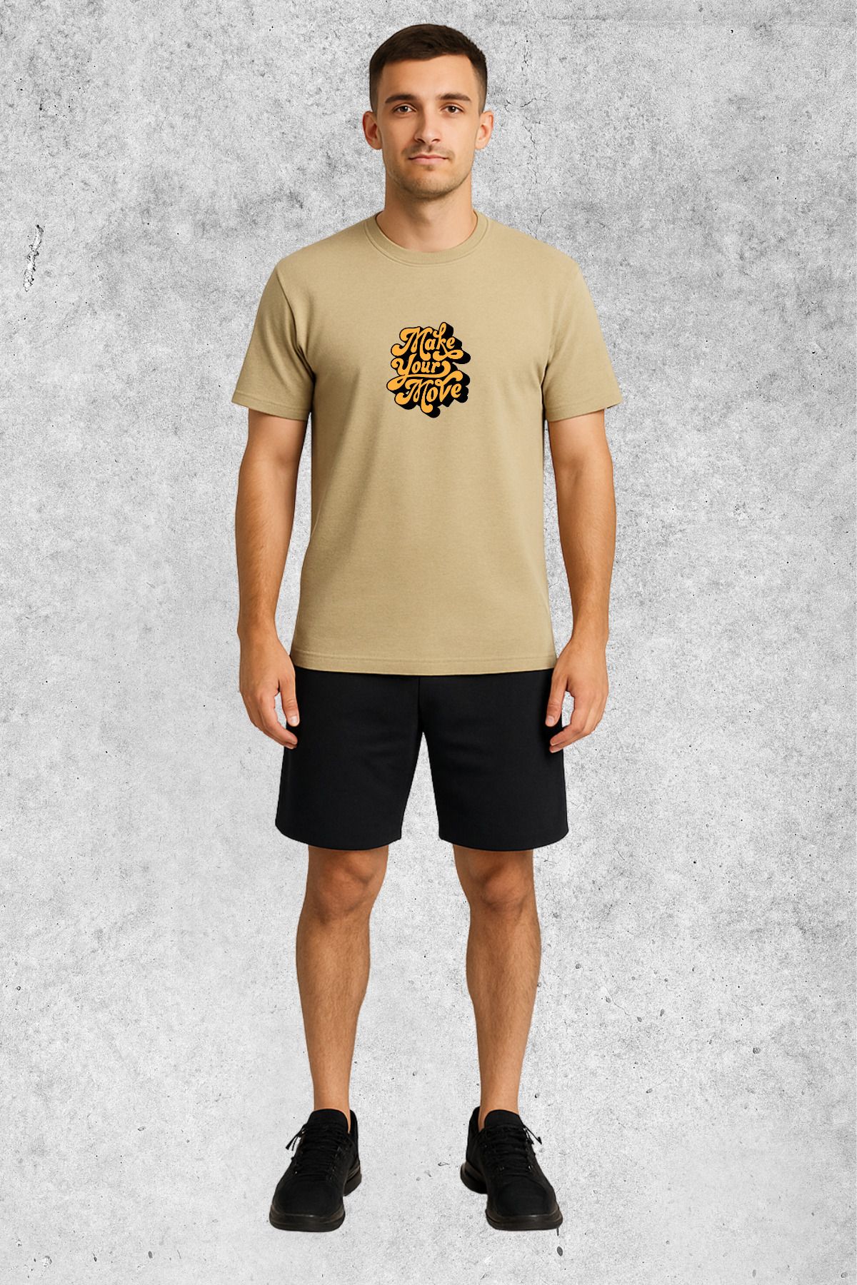 MOLICO Basic Unisex sıfır yaka kısa kollu MAKE YOUR MOVE BASKILI TSHİRT